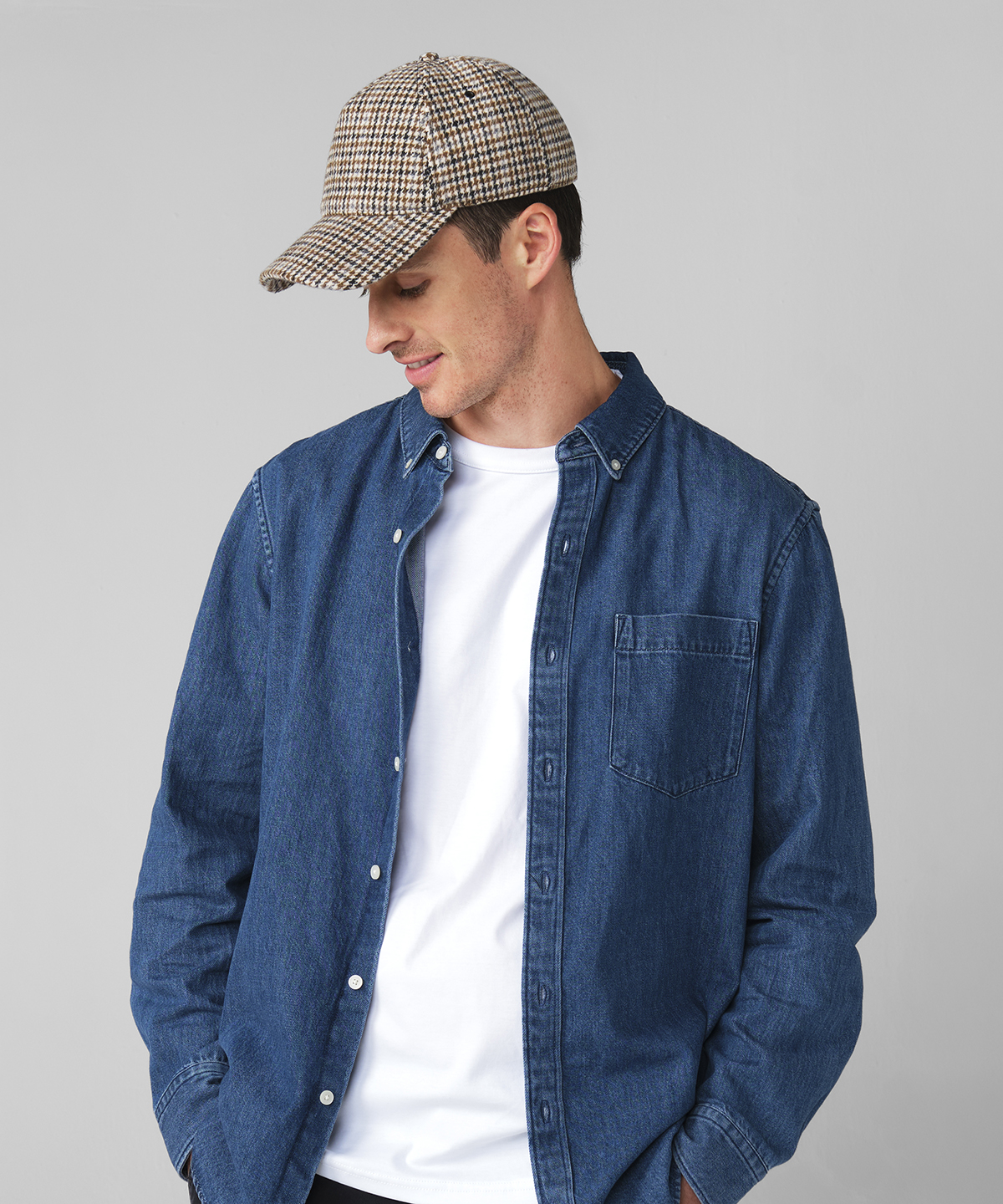 Wool blend check cap