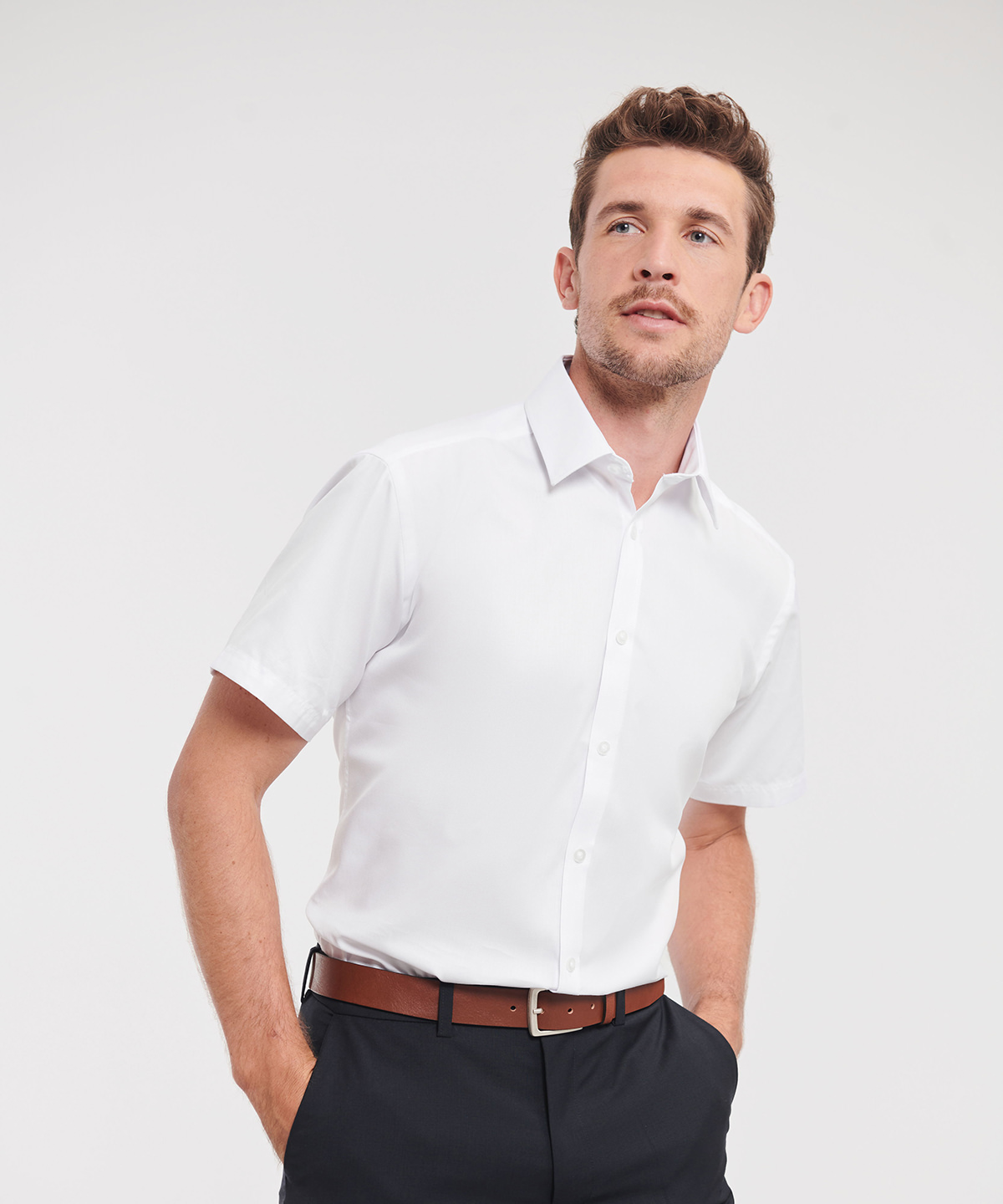 Short sleeve herringbone shirt
