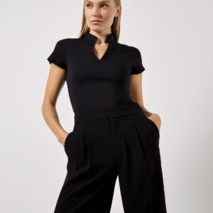 Women's corporate short-sleeved top v-neck mandarin collar (regular fit)