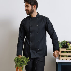 Studded front long sleeve chef's jacket