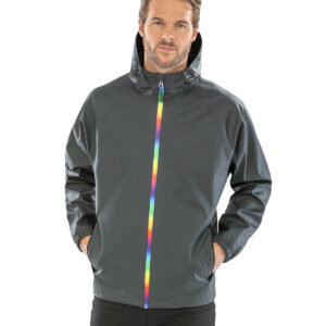 Hooded waterproof jacket with recycled backing