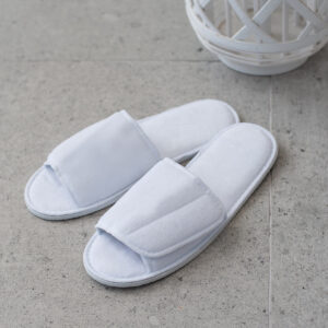 Open-toe slippers with hook and loop strap