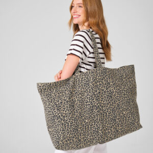 Leopardprint canvas oversized draagtas
