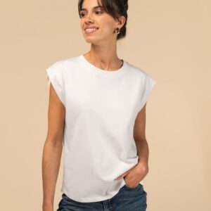 Spasso Dames-T-shirt van verantwoorde materialen zonder mouwen met schoudervullingen