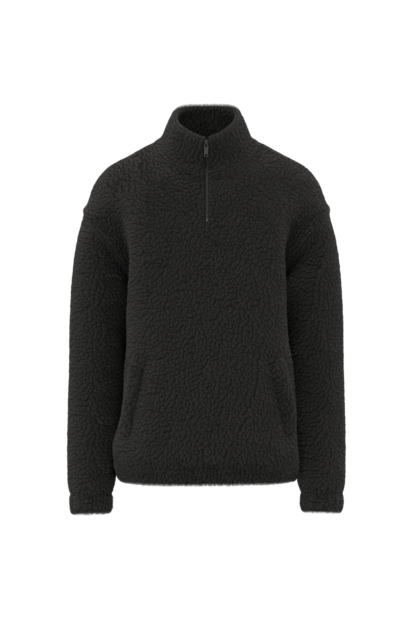 Spasso Uniseks sweater van sherpa met kwartrits en afhangende schouders — Black