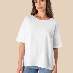 Spasso Ecologisch oversized dames slub-T-shirt met afhangende schouders