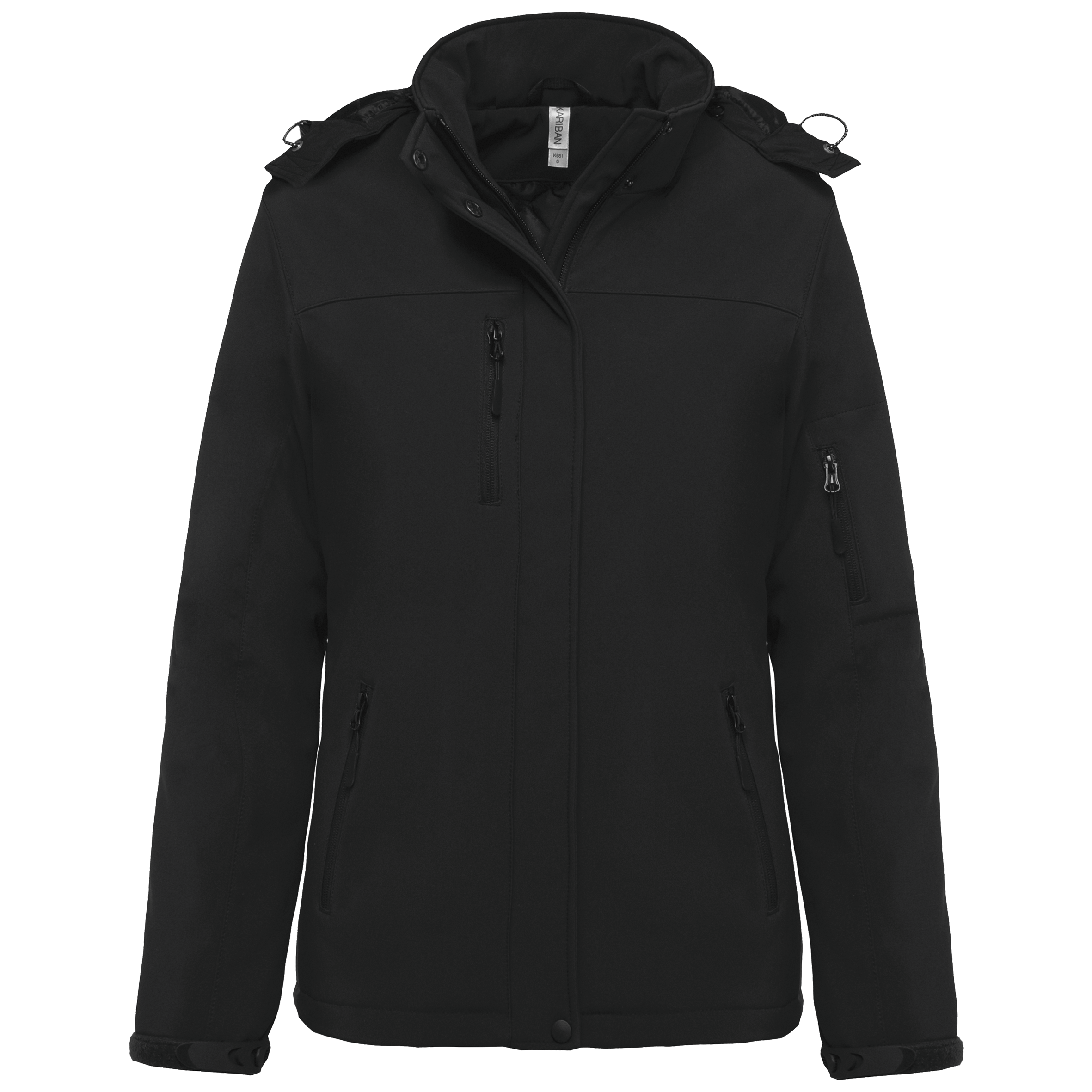 Kariban Gewatteerde softshell damesparka met capuchon — Black