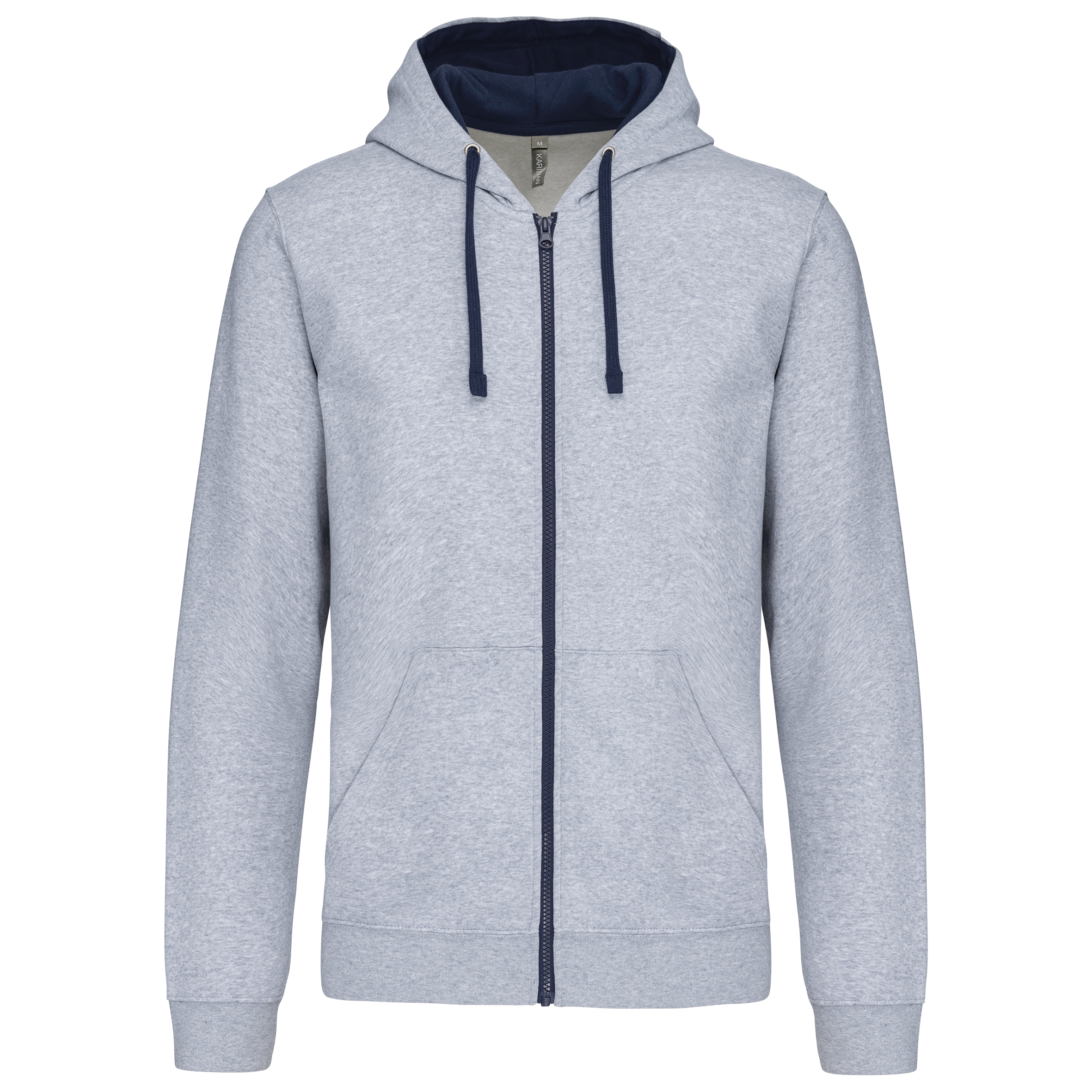 Kariban Herensweater met rits en capuchon in contrasterende kleur — Oxford Grey / Navy