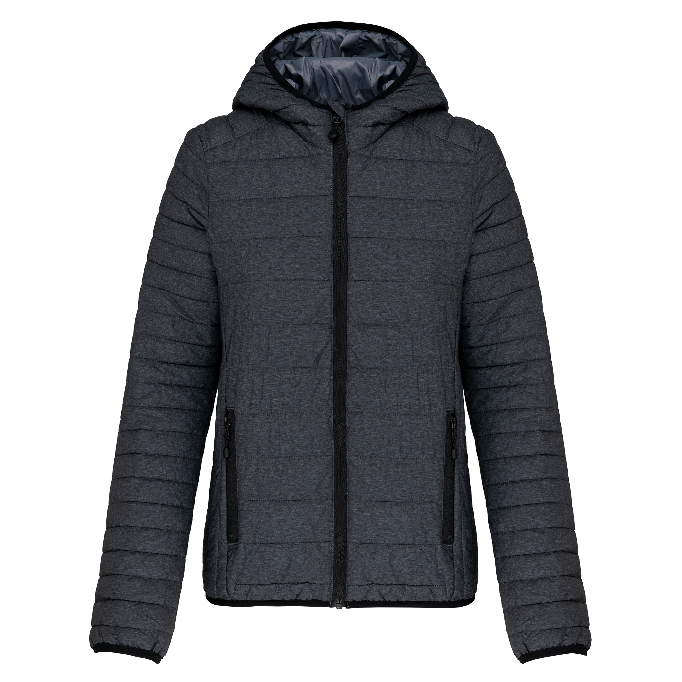 Kariban Ladies' lightweight hooded padded jacket — Marl Dark Grey