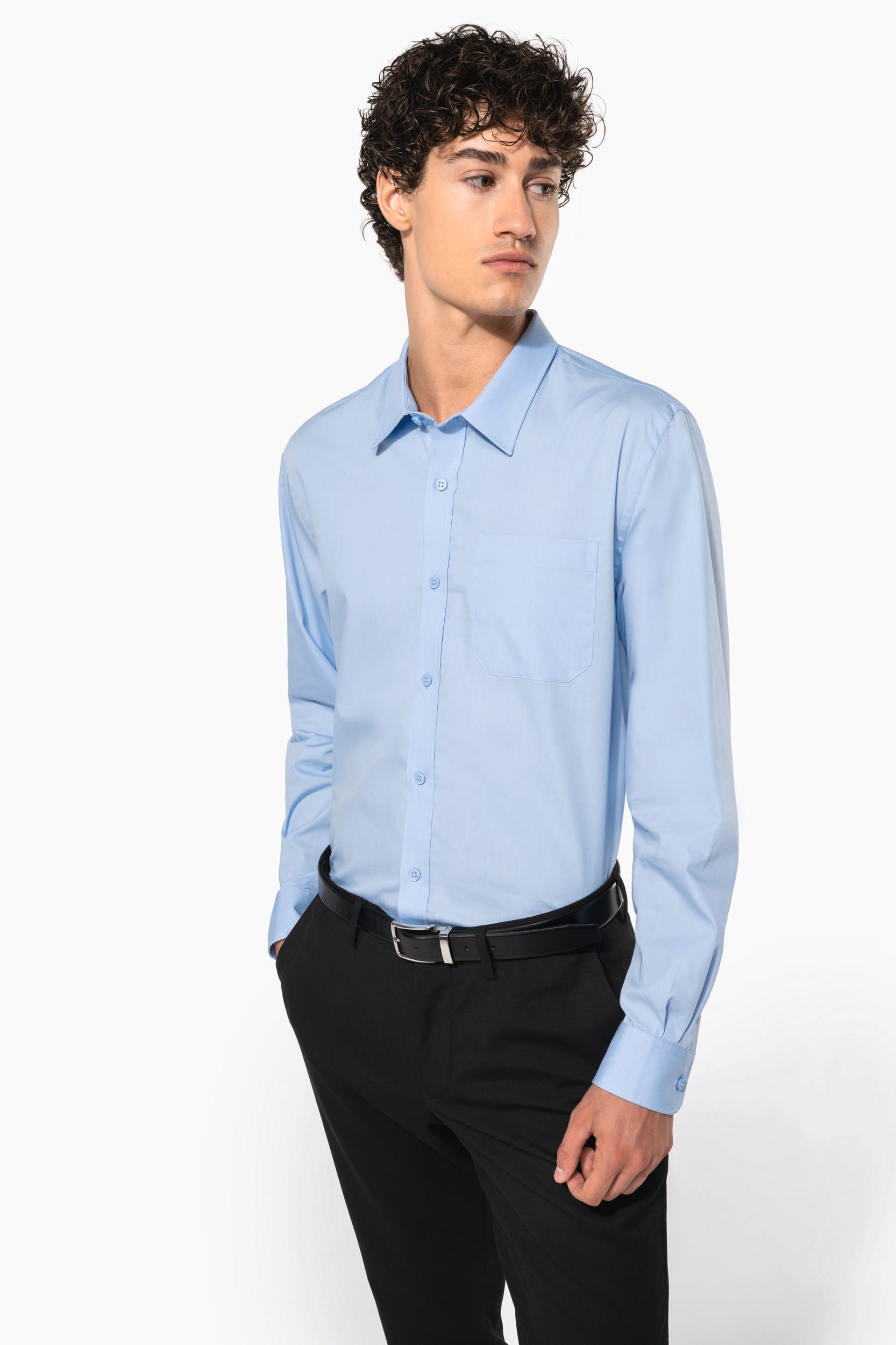 Kariban Heren poplin overhemd lange mouwen