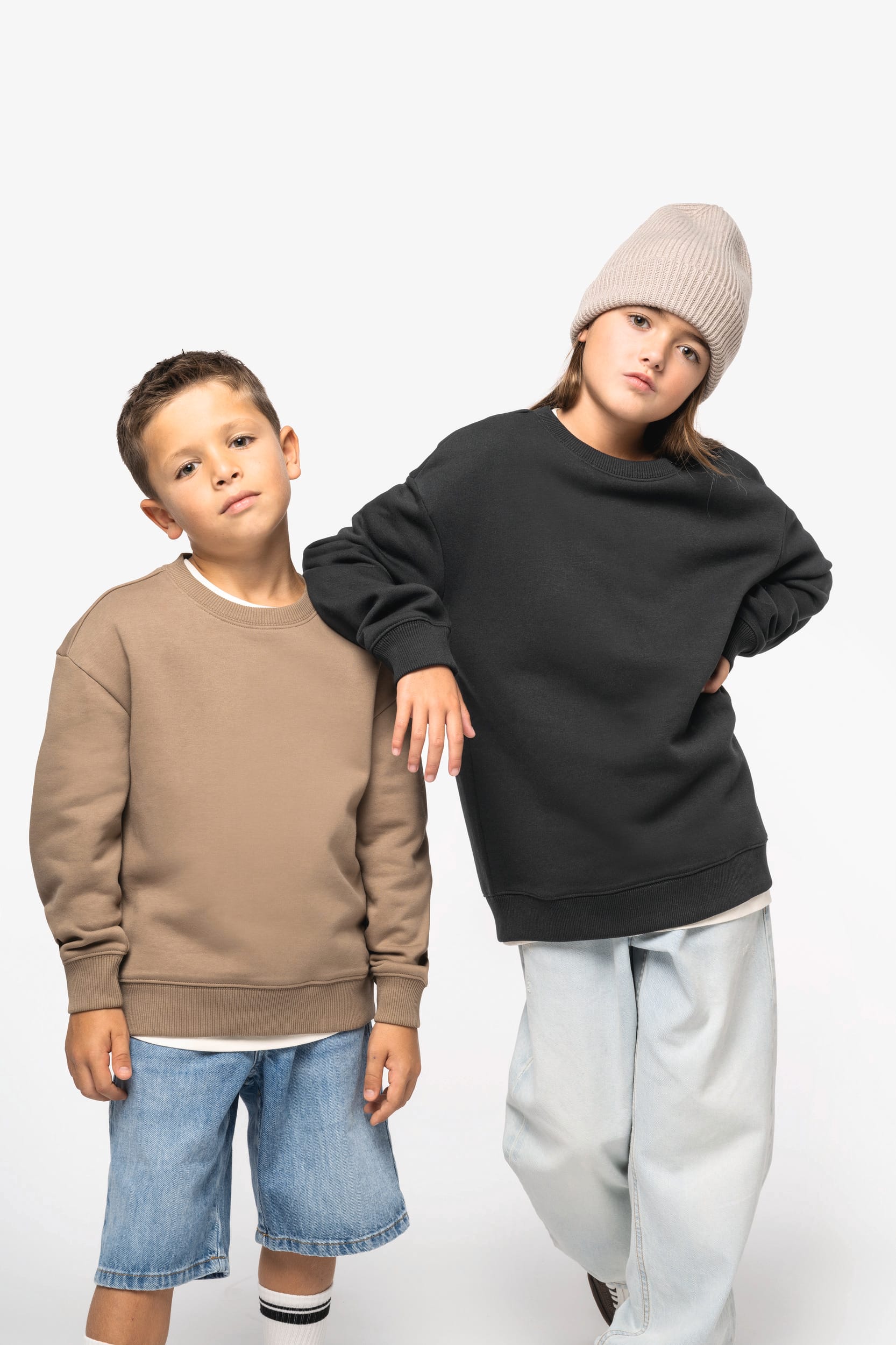 Native Spirit Ecologische cropped kindersweater met ronde hals