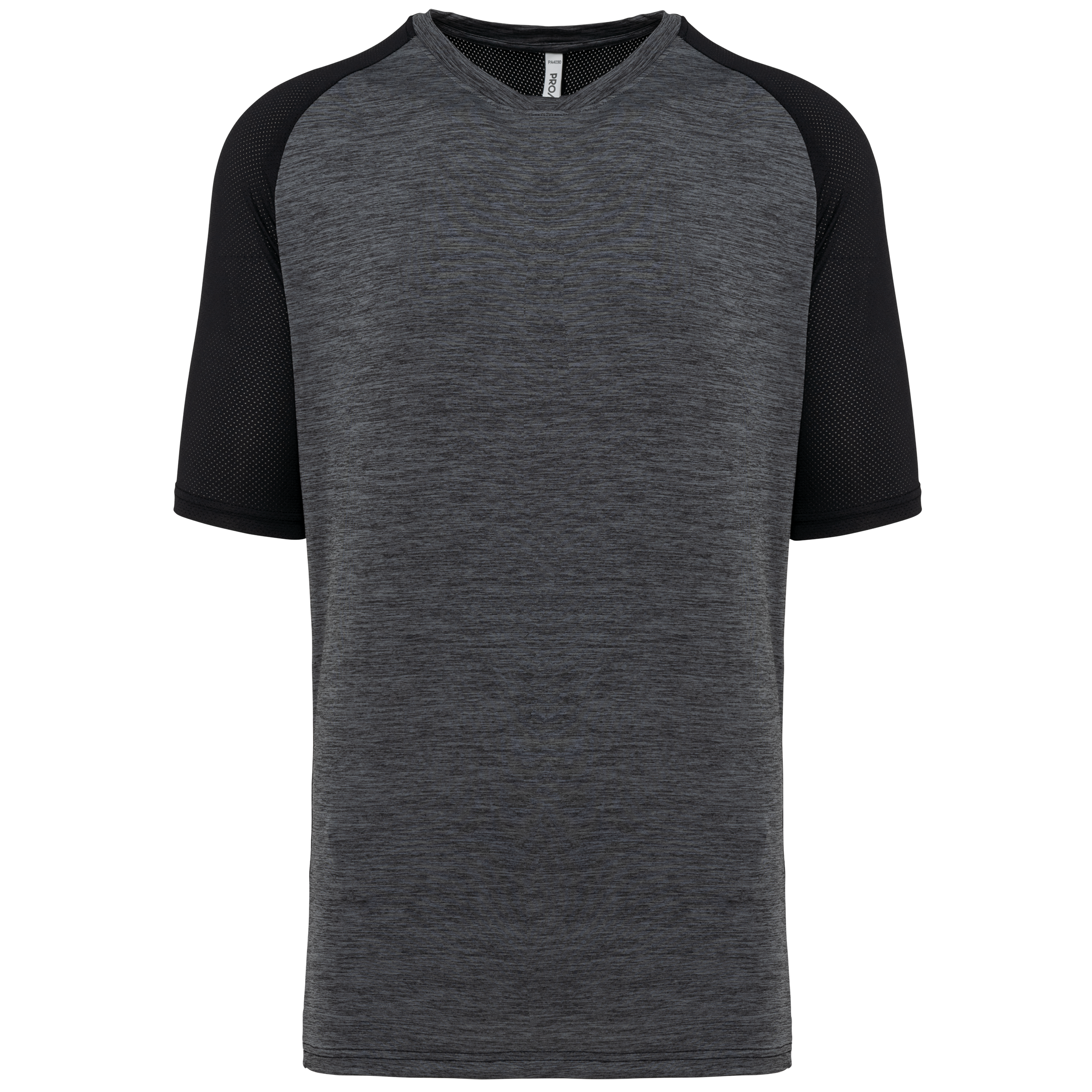 PROACT® Tweekleurig padel-T-shirt met raglanmouwen voor heren — Black / Marl Dark Grey