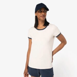 Native Spirit Ecologisch ringer dames T-shirt met contrasterende boorden en verwassen look 