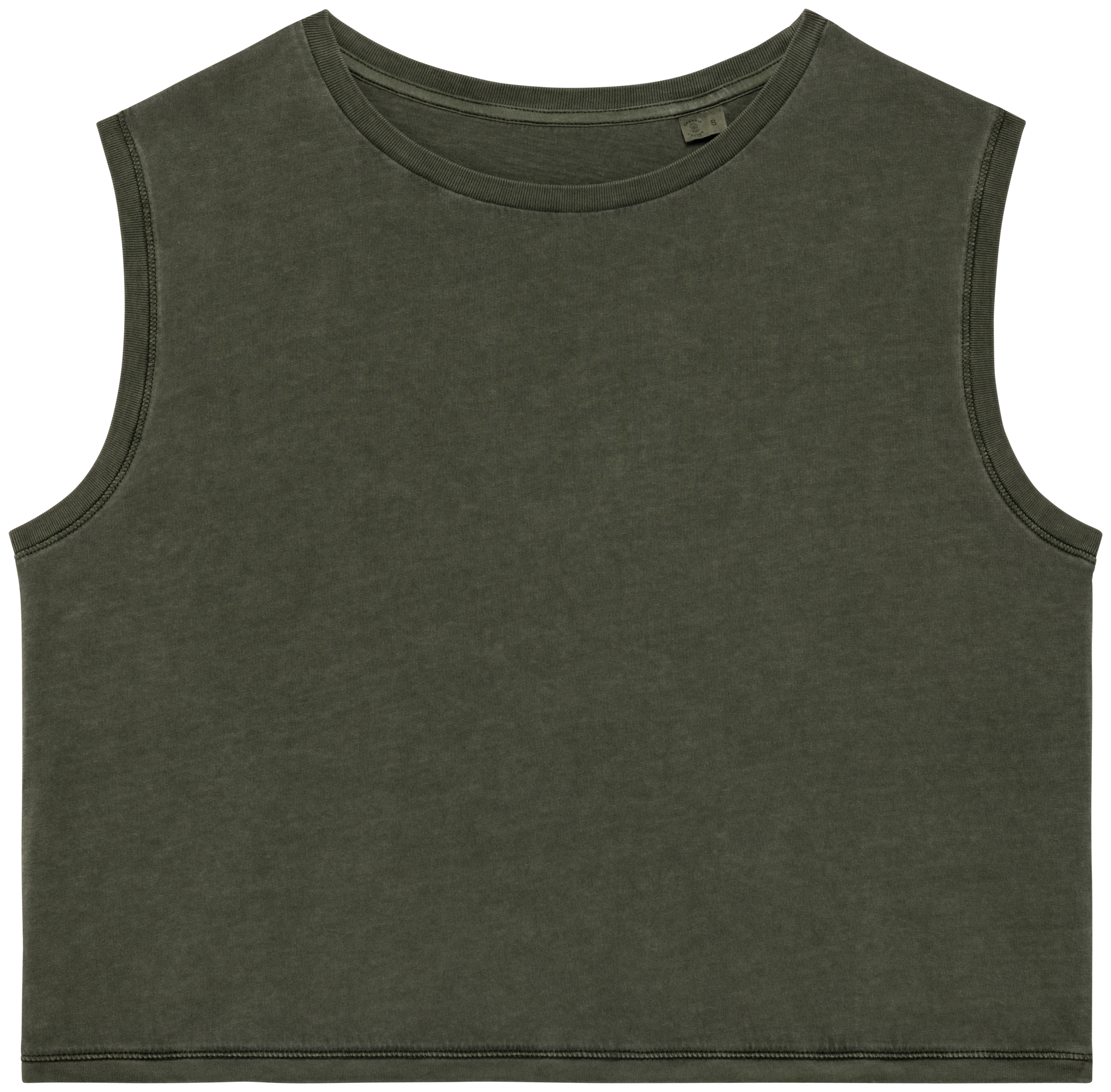 Native Spirit Ecologisch cropped mouwloos dames-T-shirt — Washed Organic Khaki