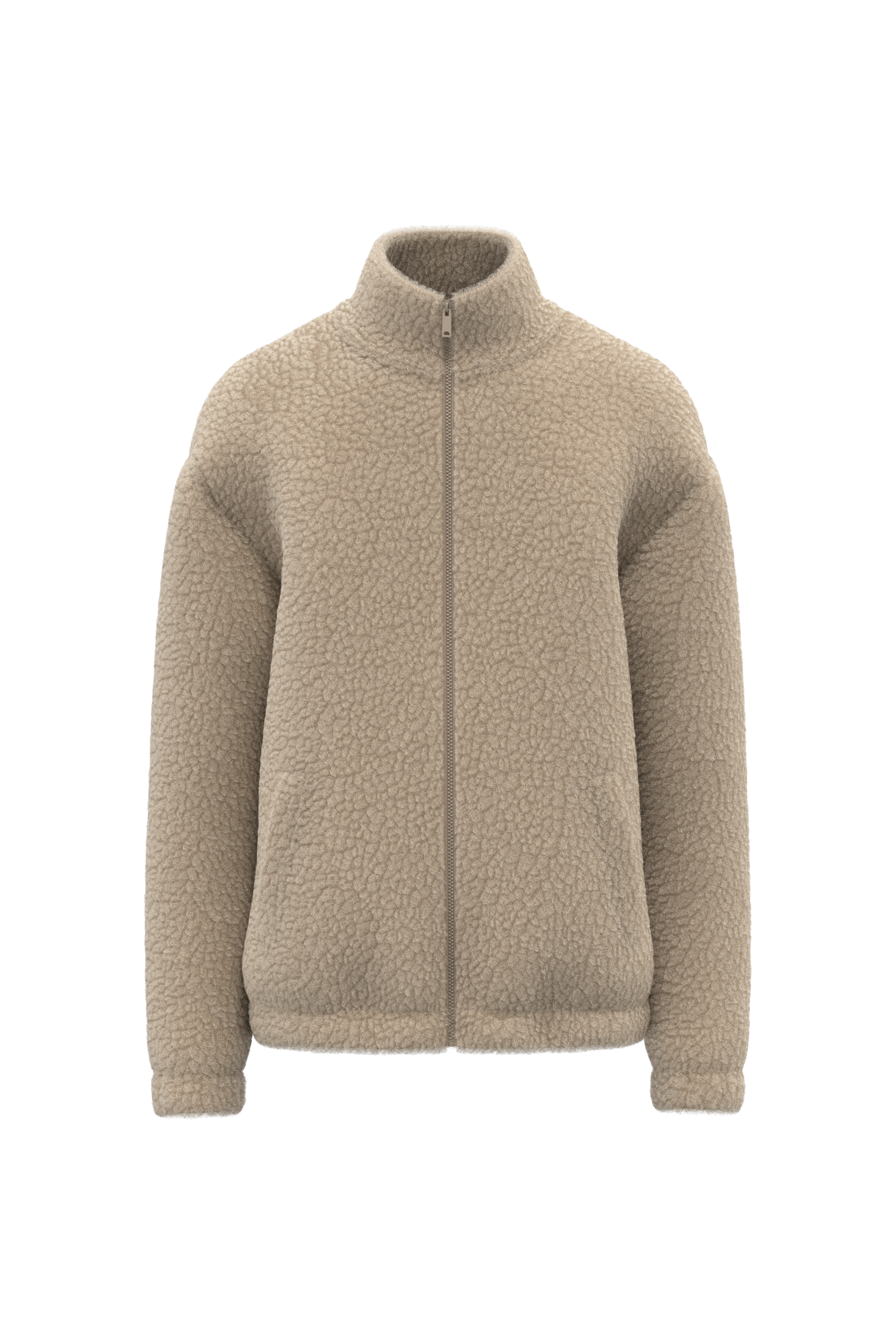 Spasso Uniseks sweater van sherpa met rits en afhangende schouders — Wet Sand