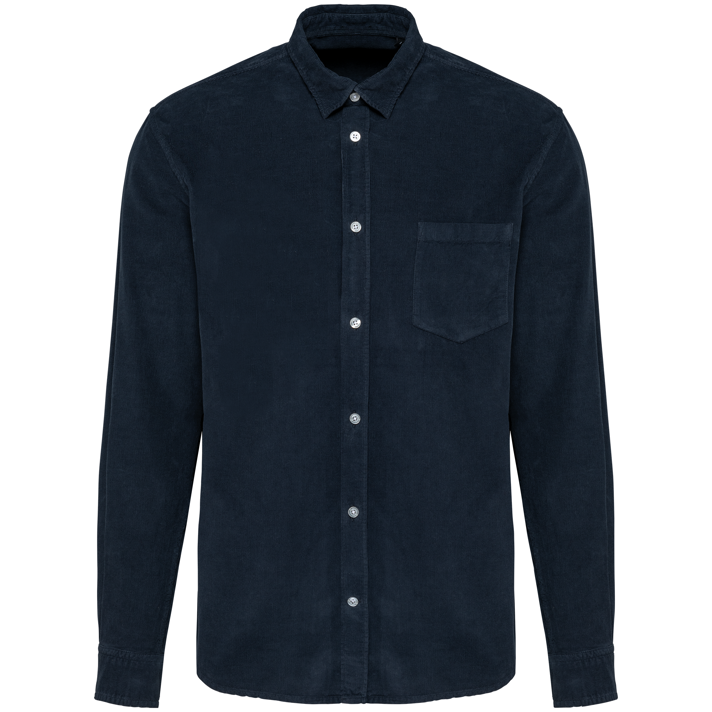 Kariban Heren overhemd met lange mouwen in ribfluweel — Washed dark navy