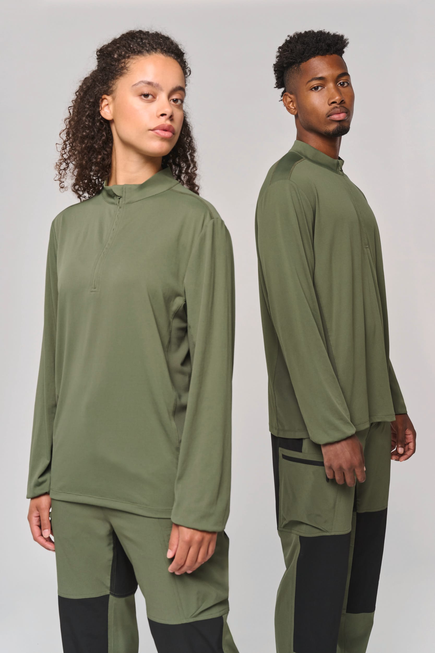 PROACT® Uniseks outdoor-T-shirt met 1/4-rits en lange mouwen