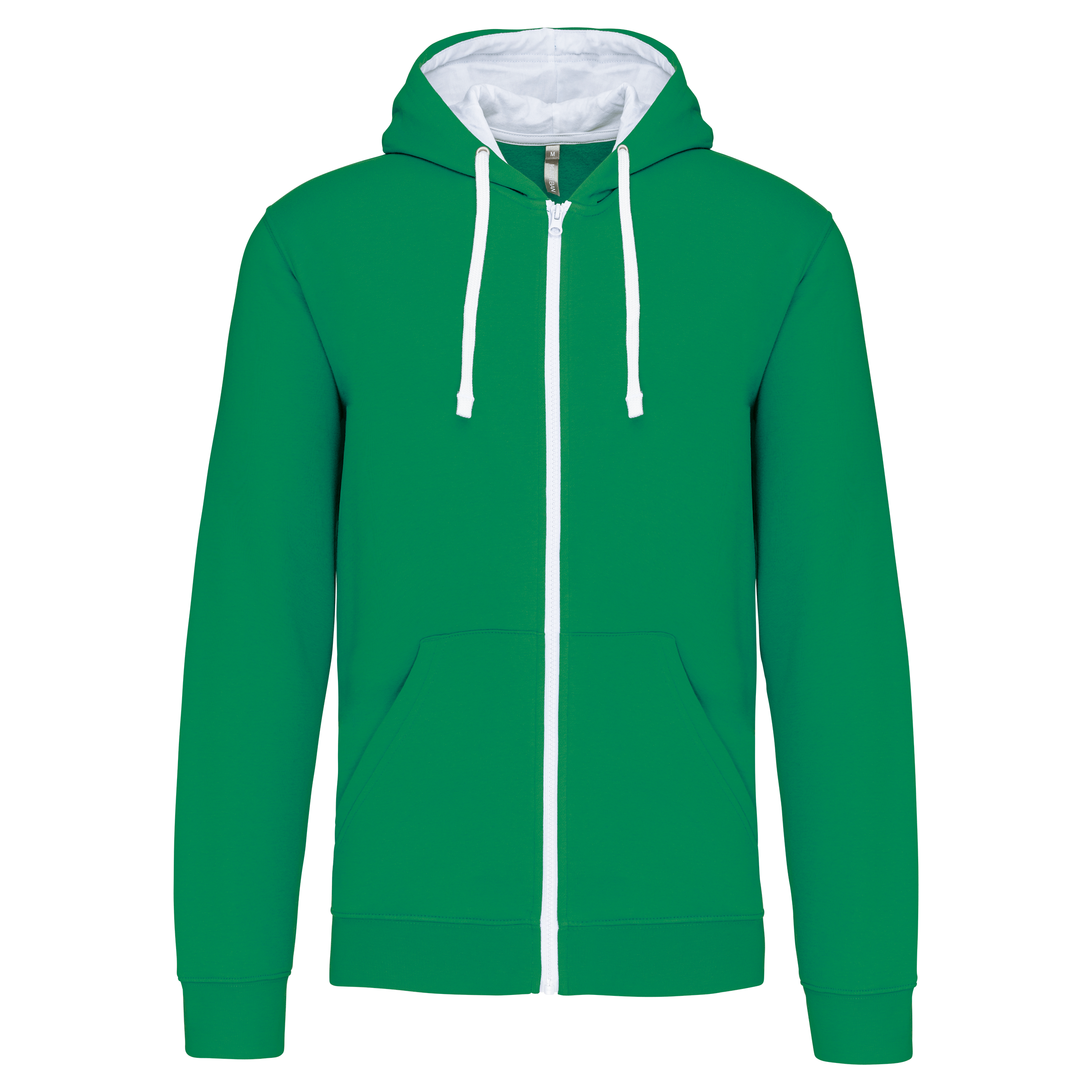 Kariban Herensweater met rits en capuchon in contrasterende kleur — Light Kelly Green / White