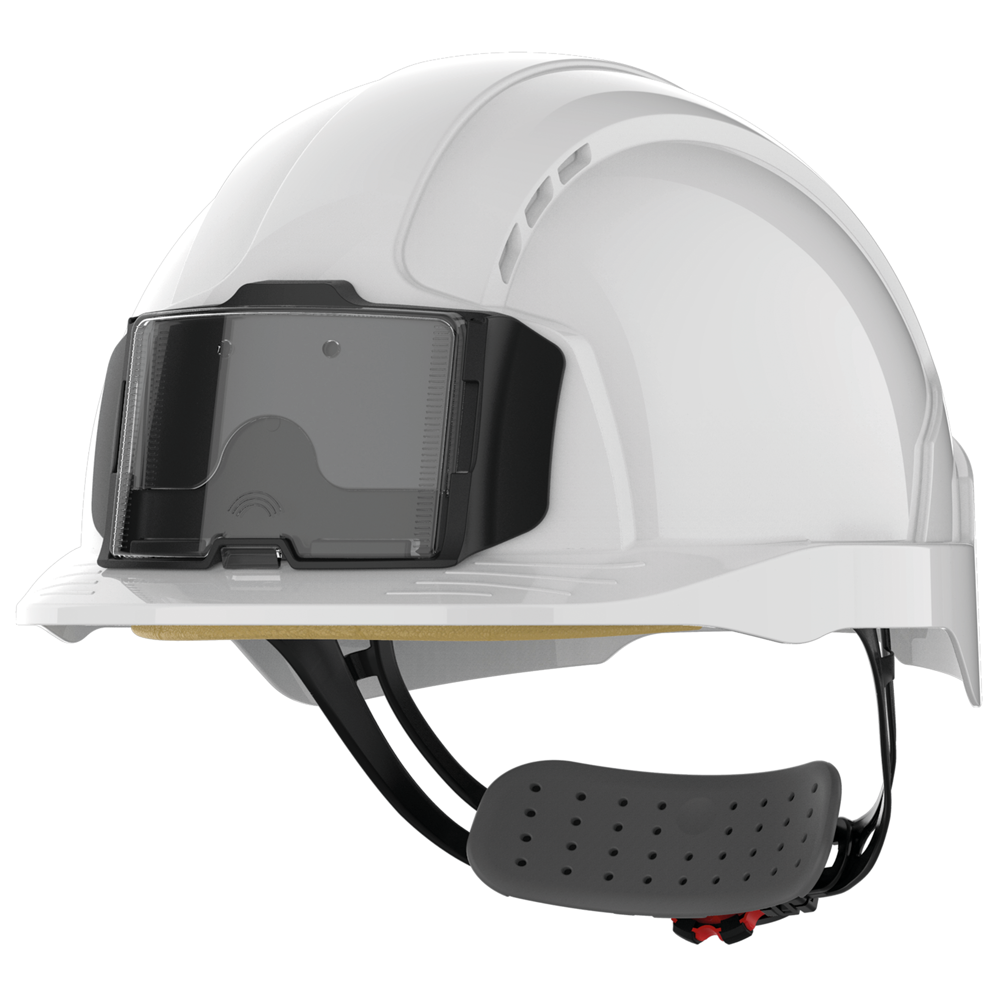 JSP EVOLite® veiligheidshelm met badgehouder, geventileerd, met ratelsluiting. — White
