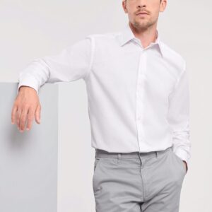 Russell Men's getailleerd oxford overhemd met lange mouwen