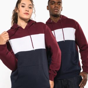 Kariban Driekleurige unisex sweater met capuchon