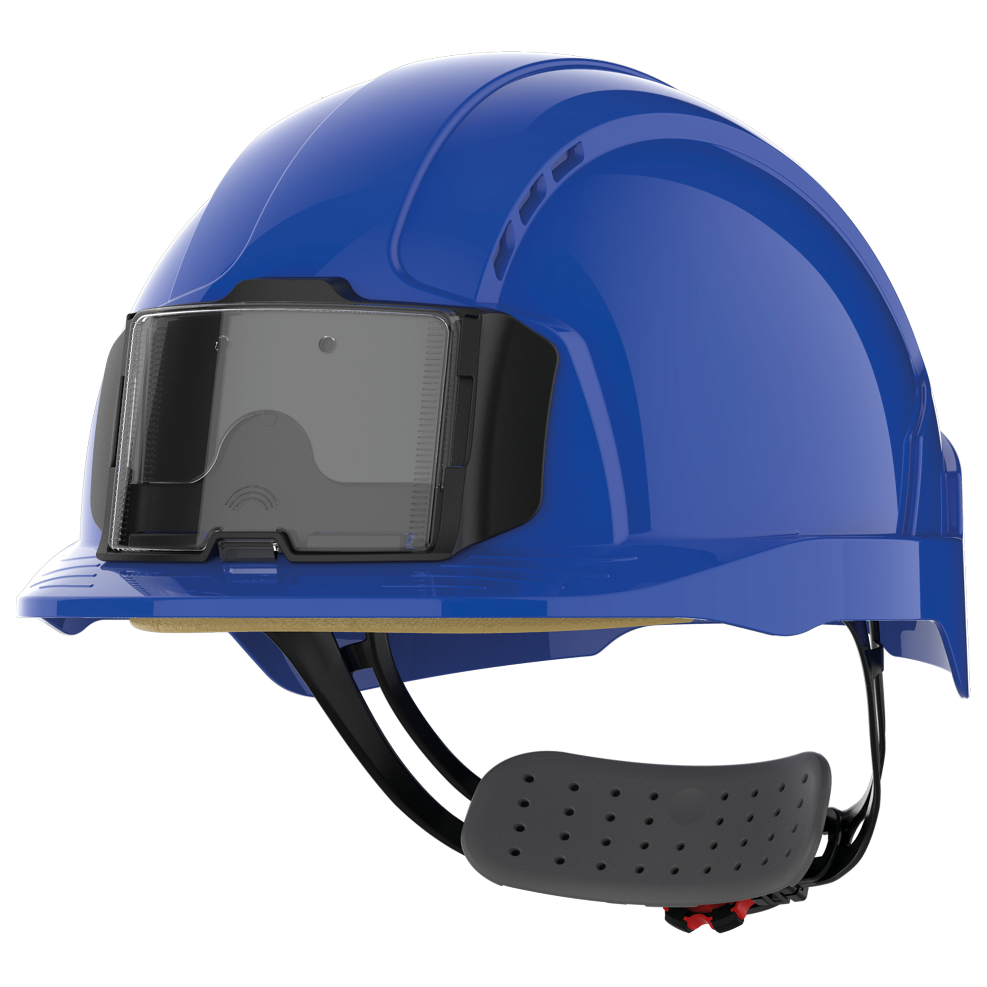 JSP EVOLite® veiligheidshelm met badgehouder, geventileerd, met ratelsluiting. — Blue