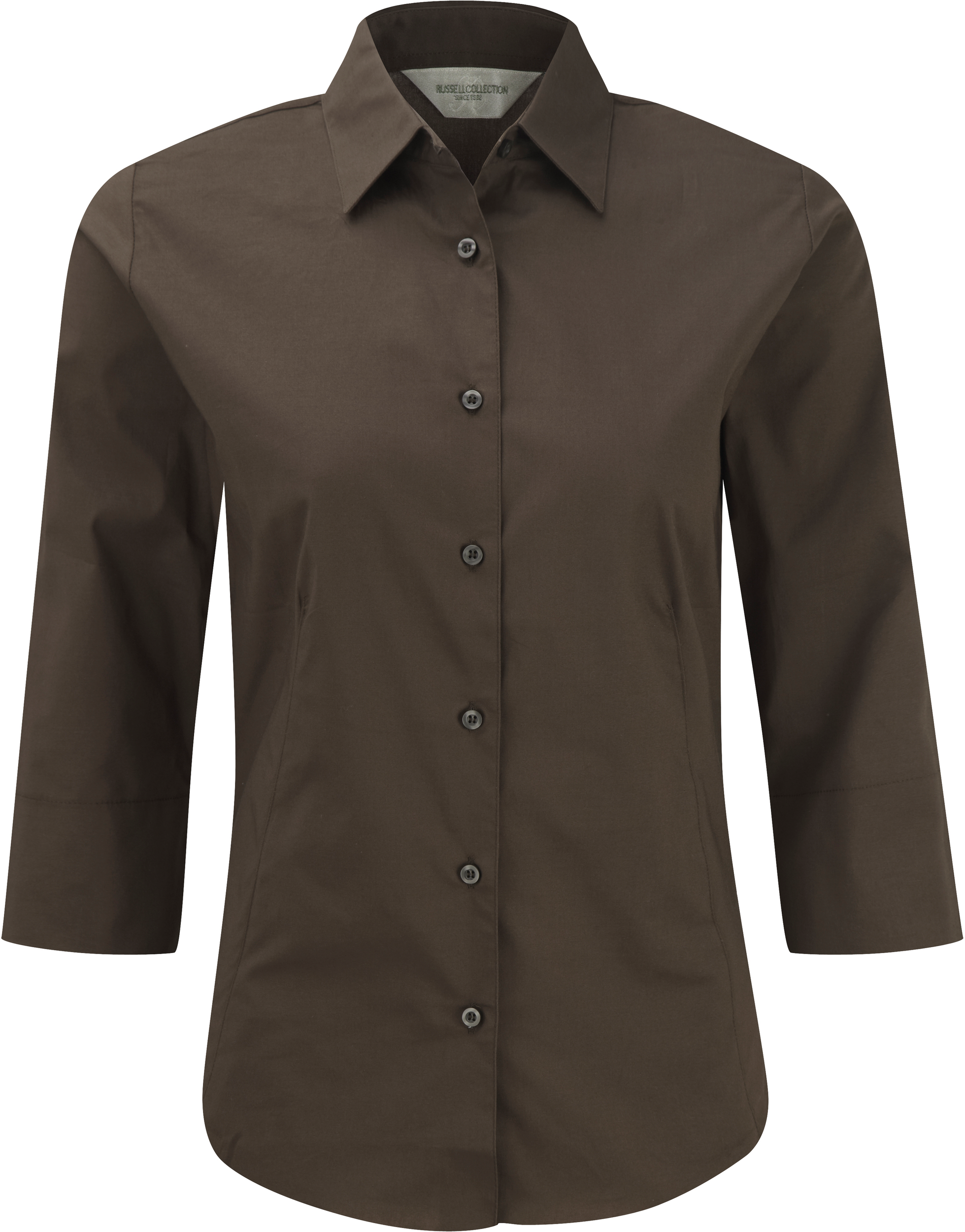 Russell Ladies' 3/4 Sleeve Easy Care Fitted Shirt — Chocolate