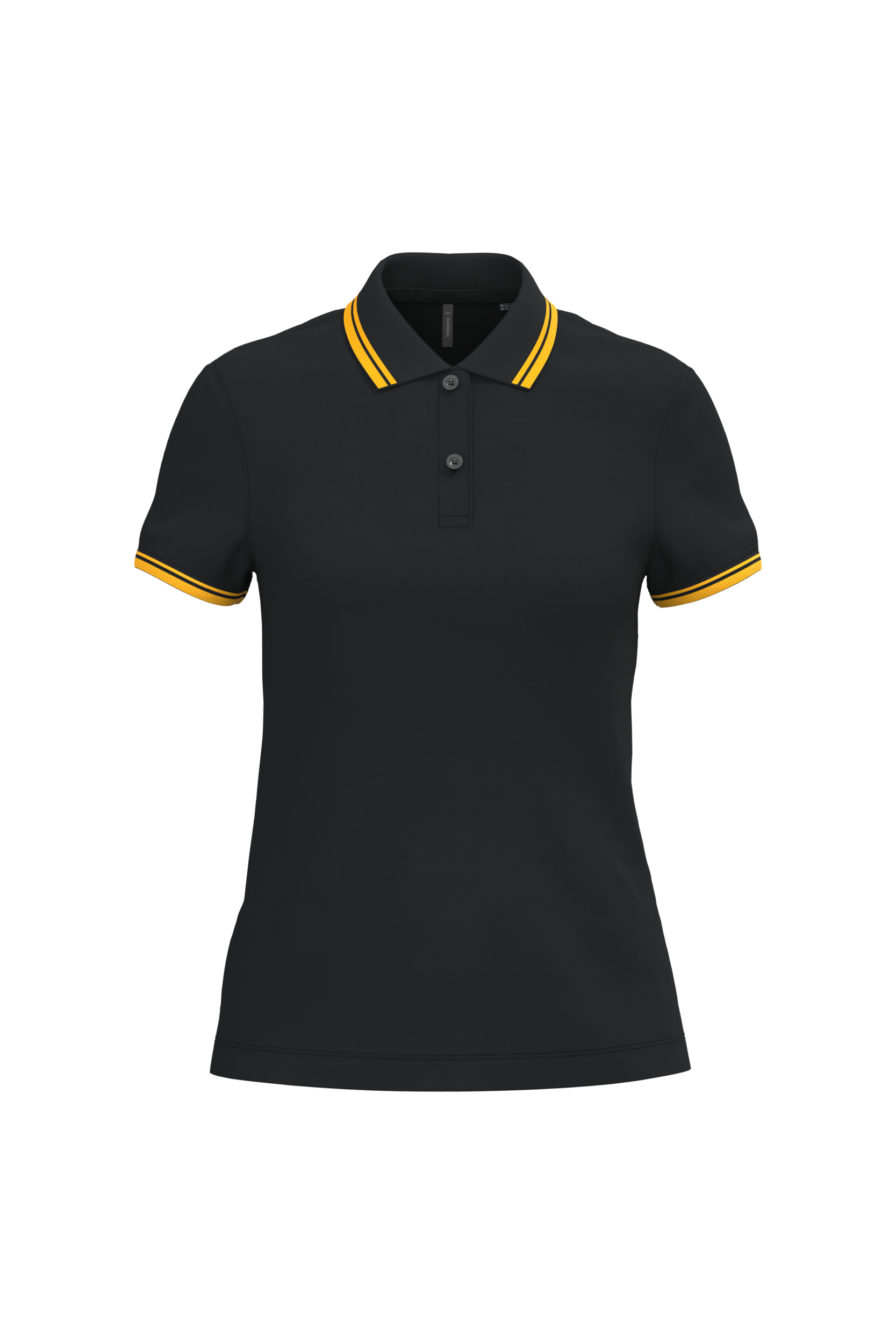 Kariban Damespolo met korte mouwen en contrasterende bies — Black / Yellow