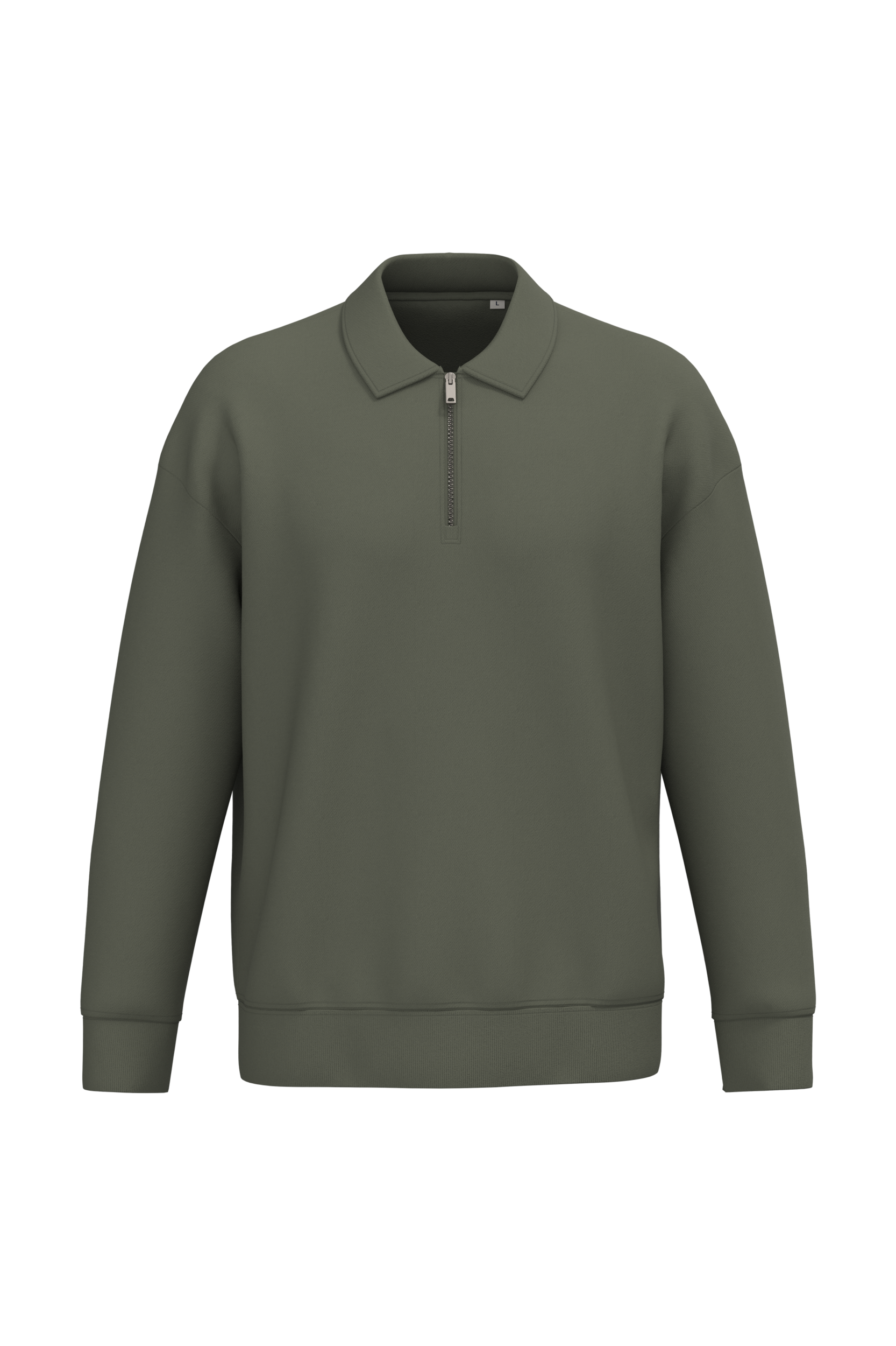 Native Spirit Ecologische uniseks sweater met kwartrits, polokraag en afhangende schouders — Organic Khaki