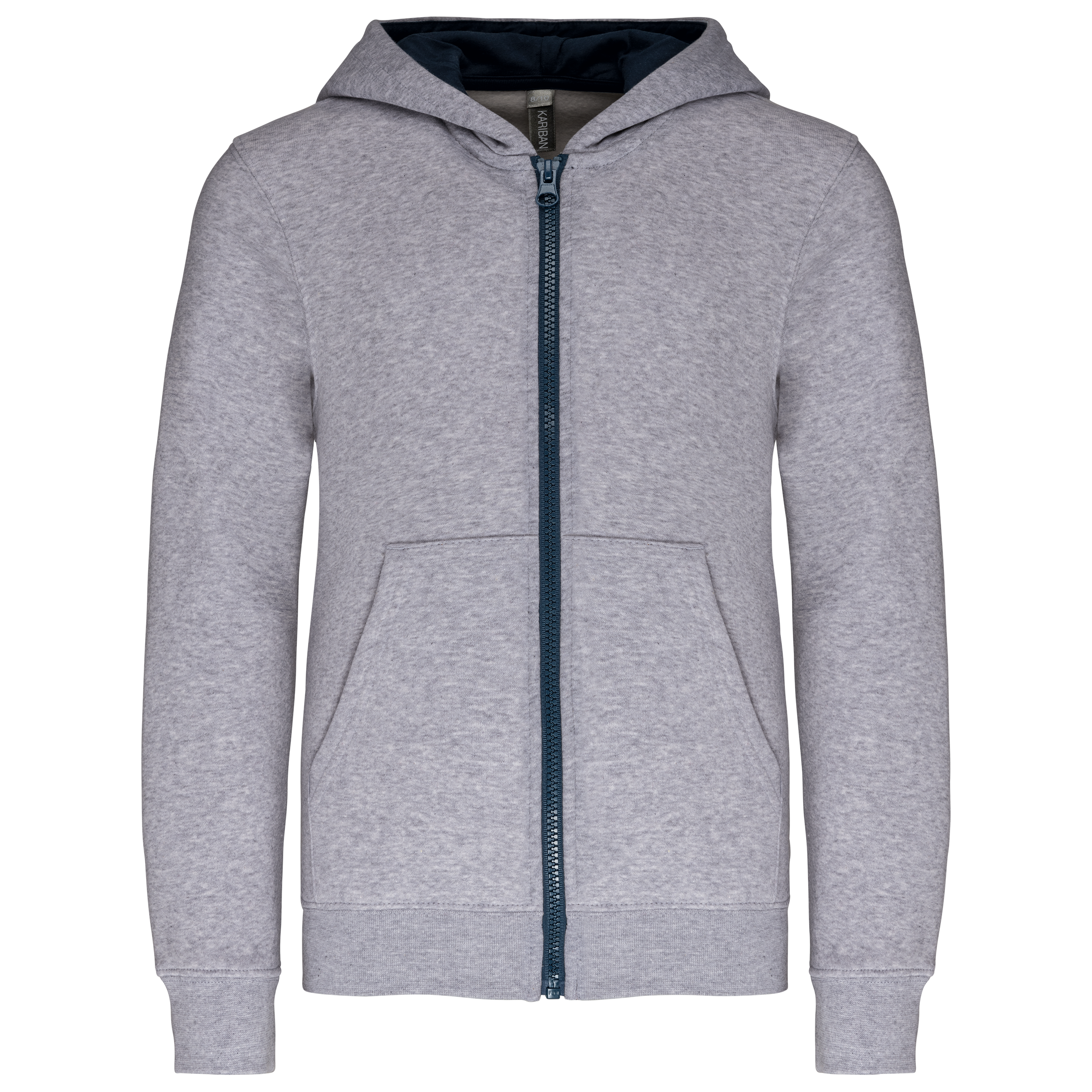 Kariban Kindersweatvest met capuchon — Oxford Grey / Navy