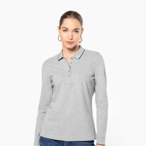 Kariban Dames polo van piquétricot met lange mouwen 