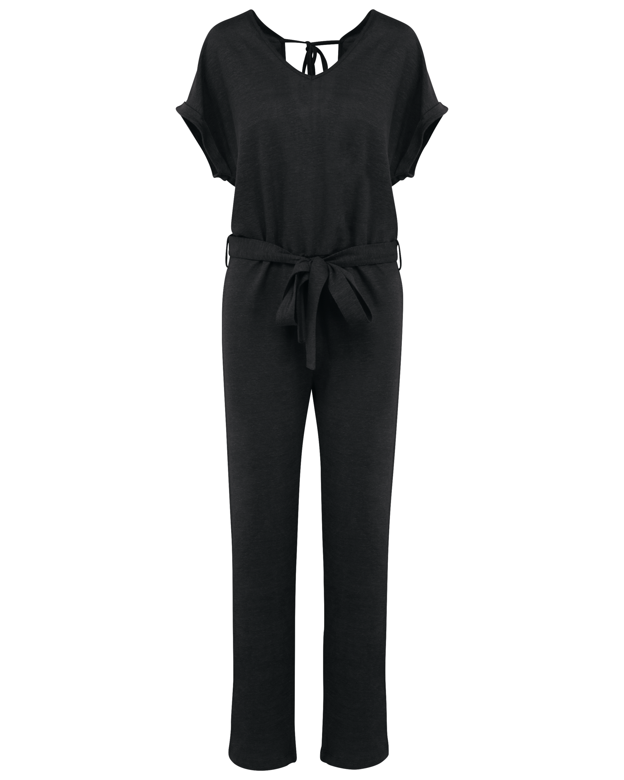 Spasso Tricot jumpsuit met korte mouwen voor dames van linnen — Black