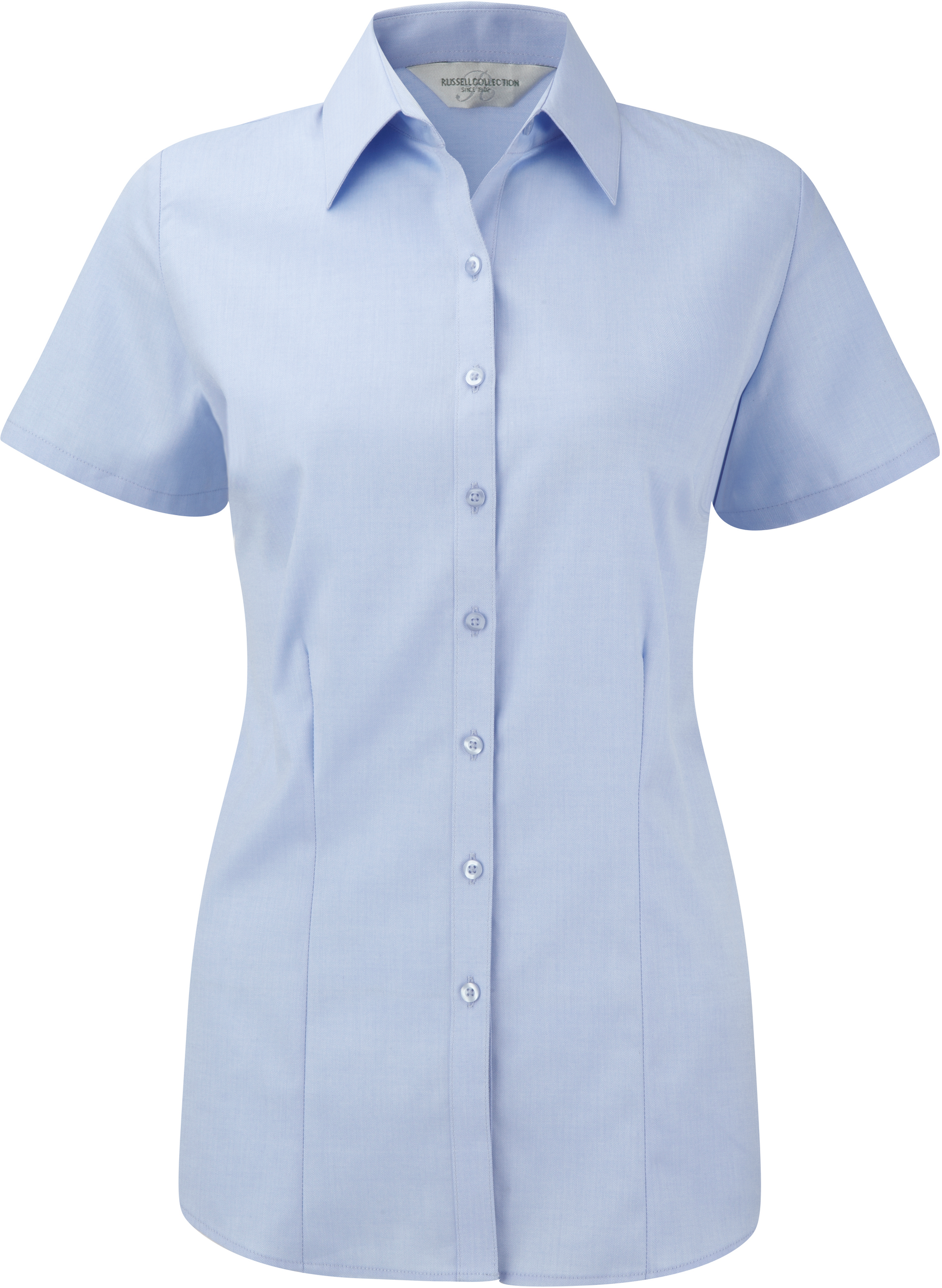 Russell Ladies Short Sleeve Herringbone Shirt — Light Blue