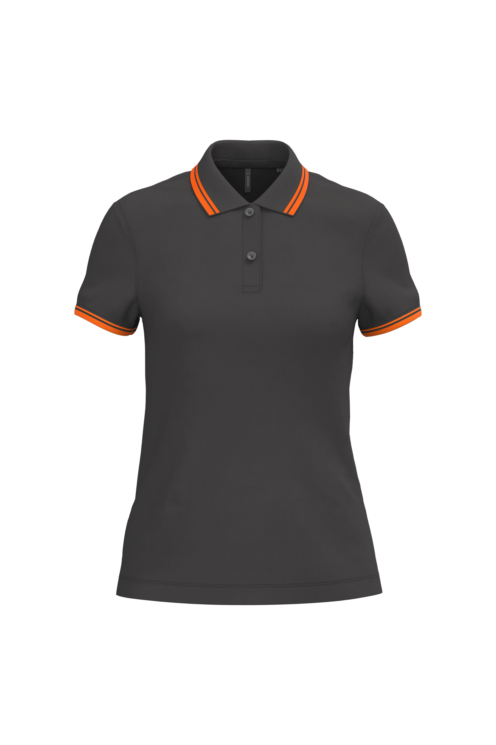 Kariban Damespolo met korte mouwen en contrasterende bies — Dark Grey / Orange