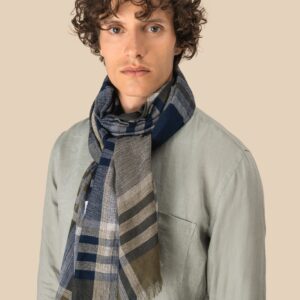Spasso Uniseks tulbanddoek met ruit- en streepmotief. — Olive Crosschecks Marine