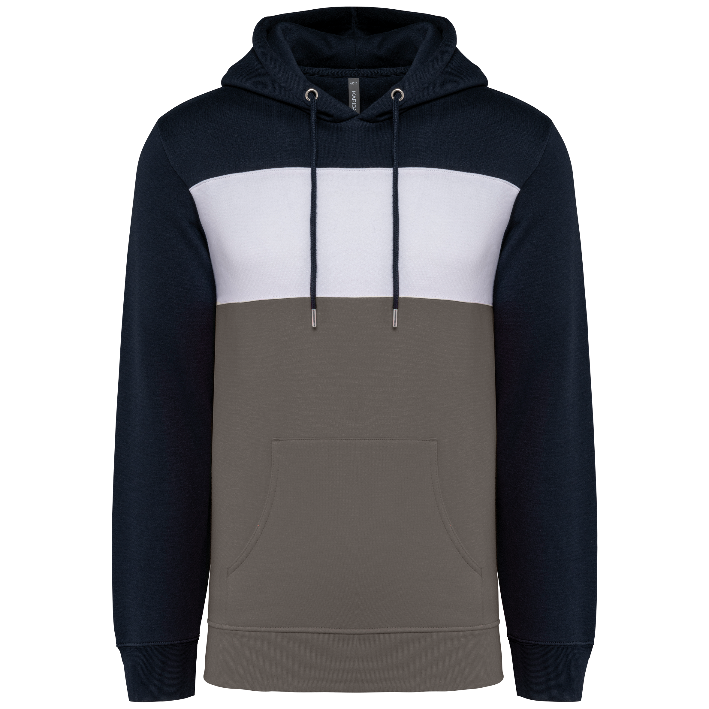 Kariban Driekleurige unisex sweater met capuchon — Navy / White / Basalt Grey