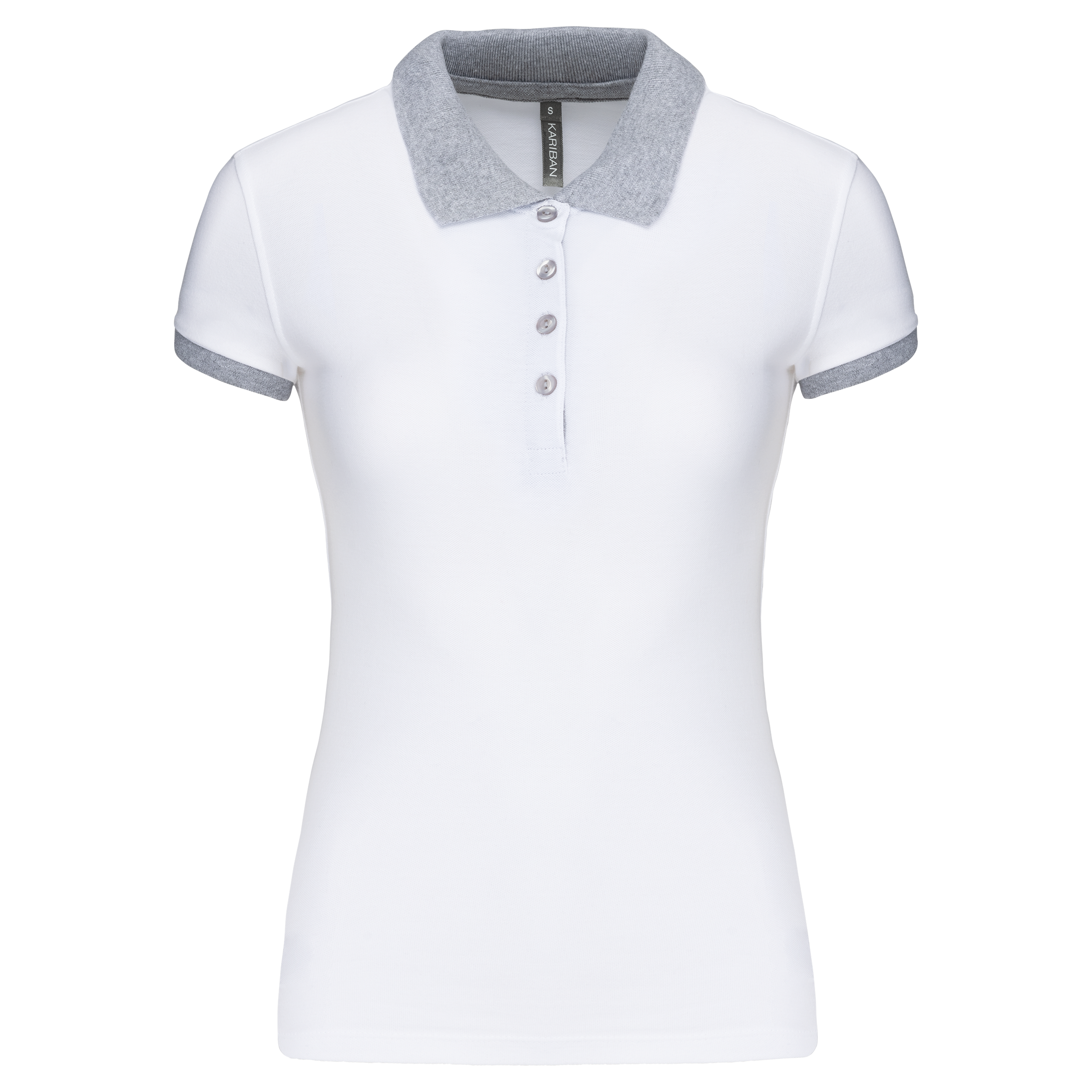 Kariban Piqué-damespolo tweekleurig — White / Oxford Grey