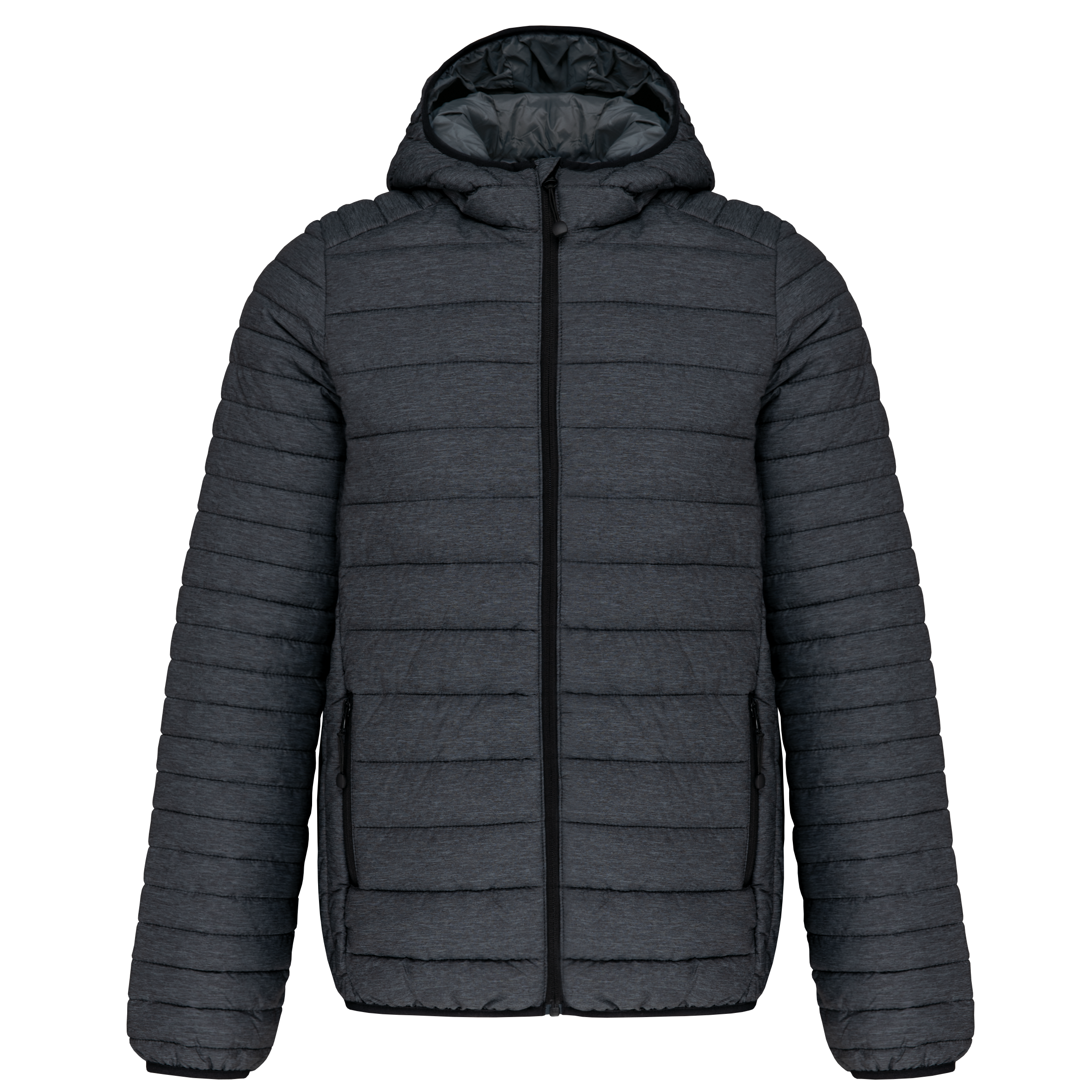 Kariban Men's lightweight hooded padded jacket — Marl Dark Grey
