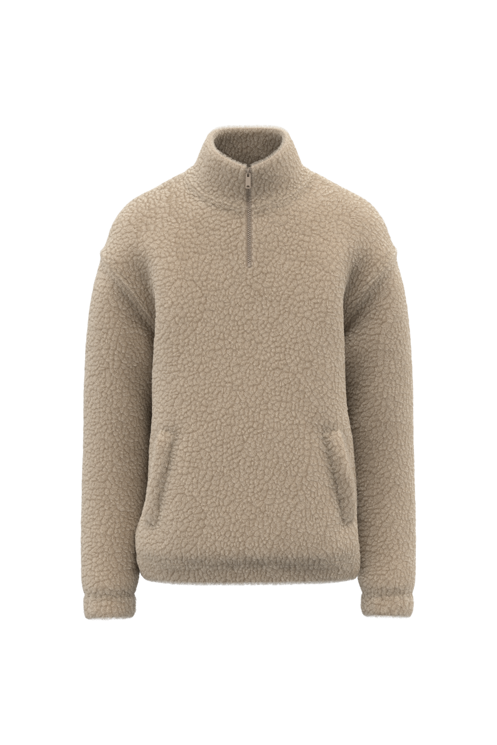 Spasso Uniseks sweater van sherpa met kwartrits en afhangende schouders — Wet Sand