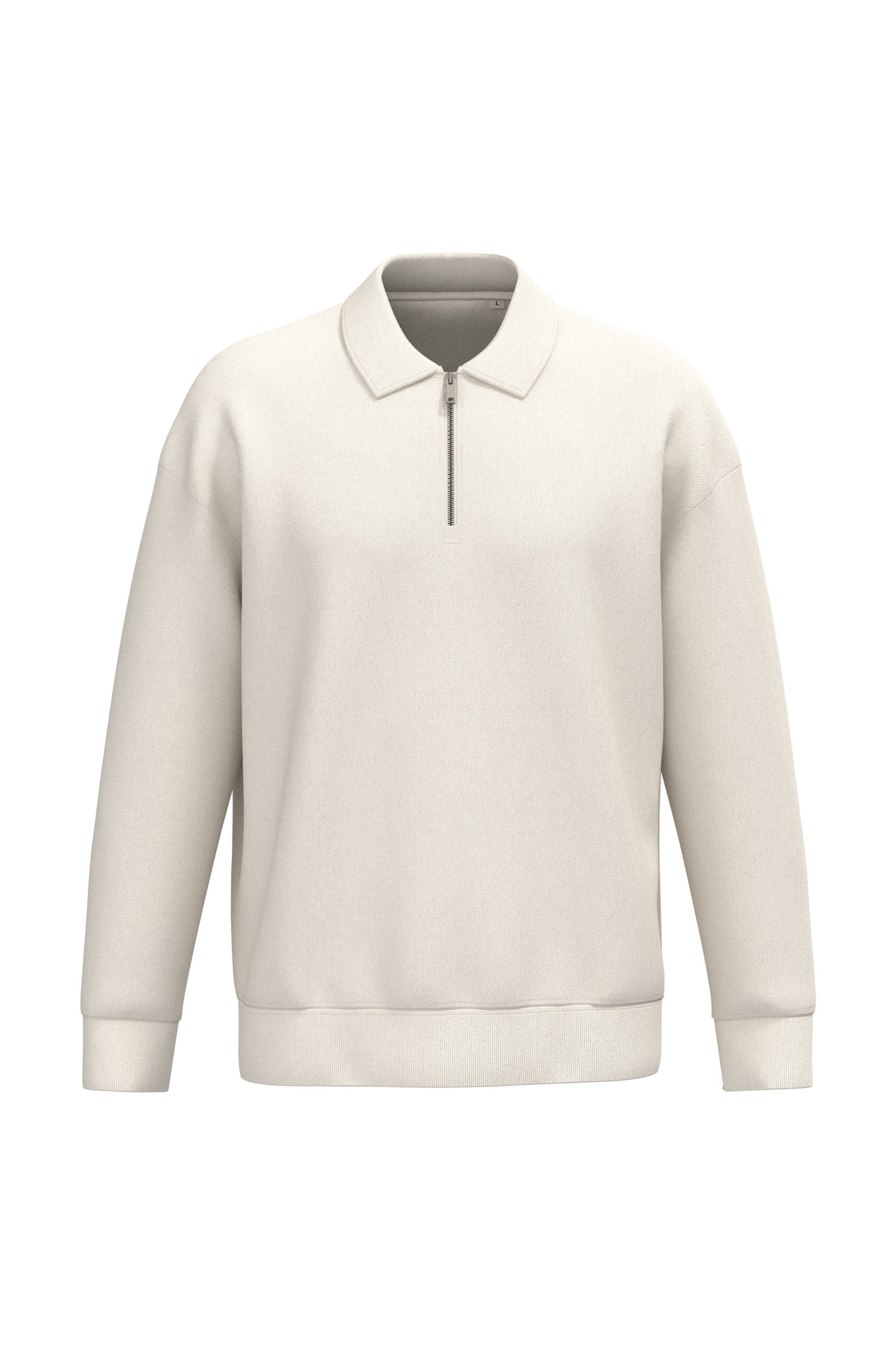 Native Spirit Ecologische uniseks sweater met kwartrits, polokraag en afhangende schouders — Ivory