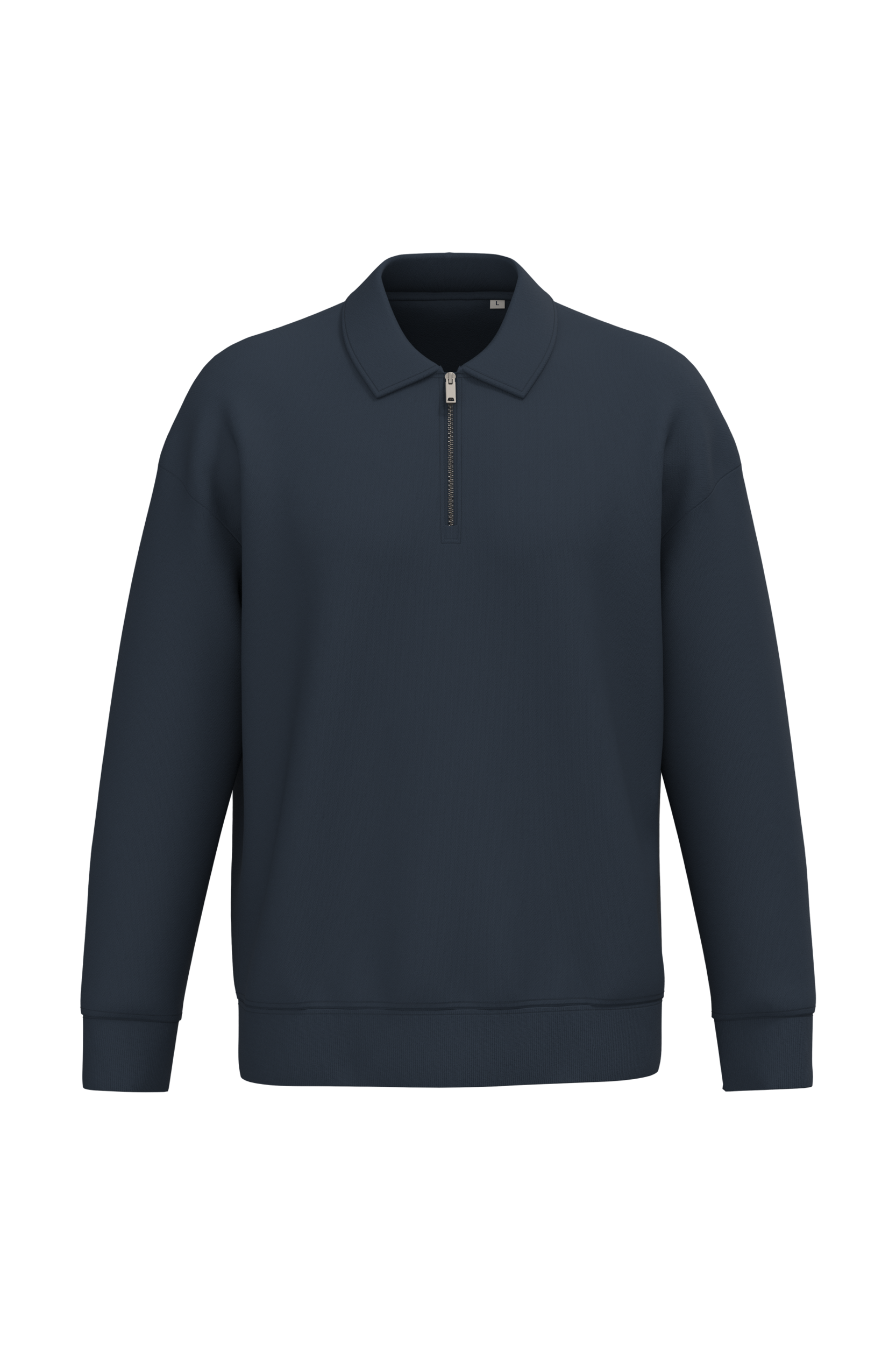 Native Spirit Ecologische uniseks sweater met kwartrits, polokraag en afhangende schouders — Navy Blue