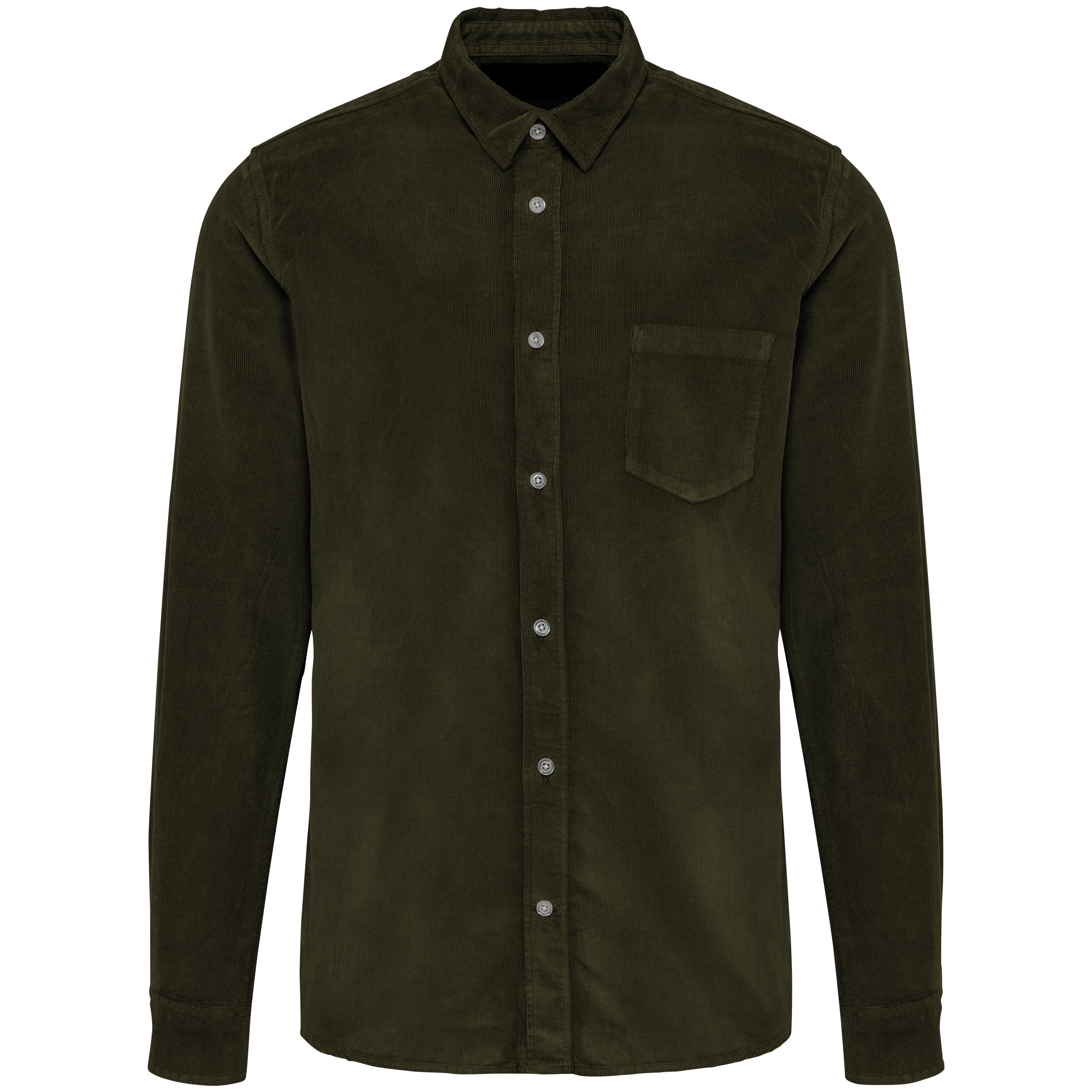 Kariban Heren overhemd met lange mouwen in ribfluweel — Washed Dusky Khaki