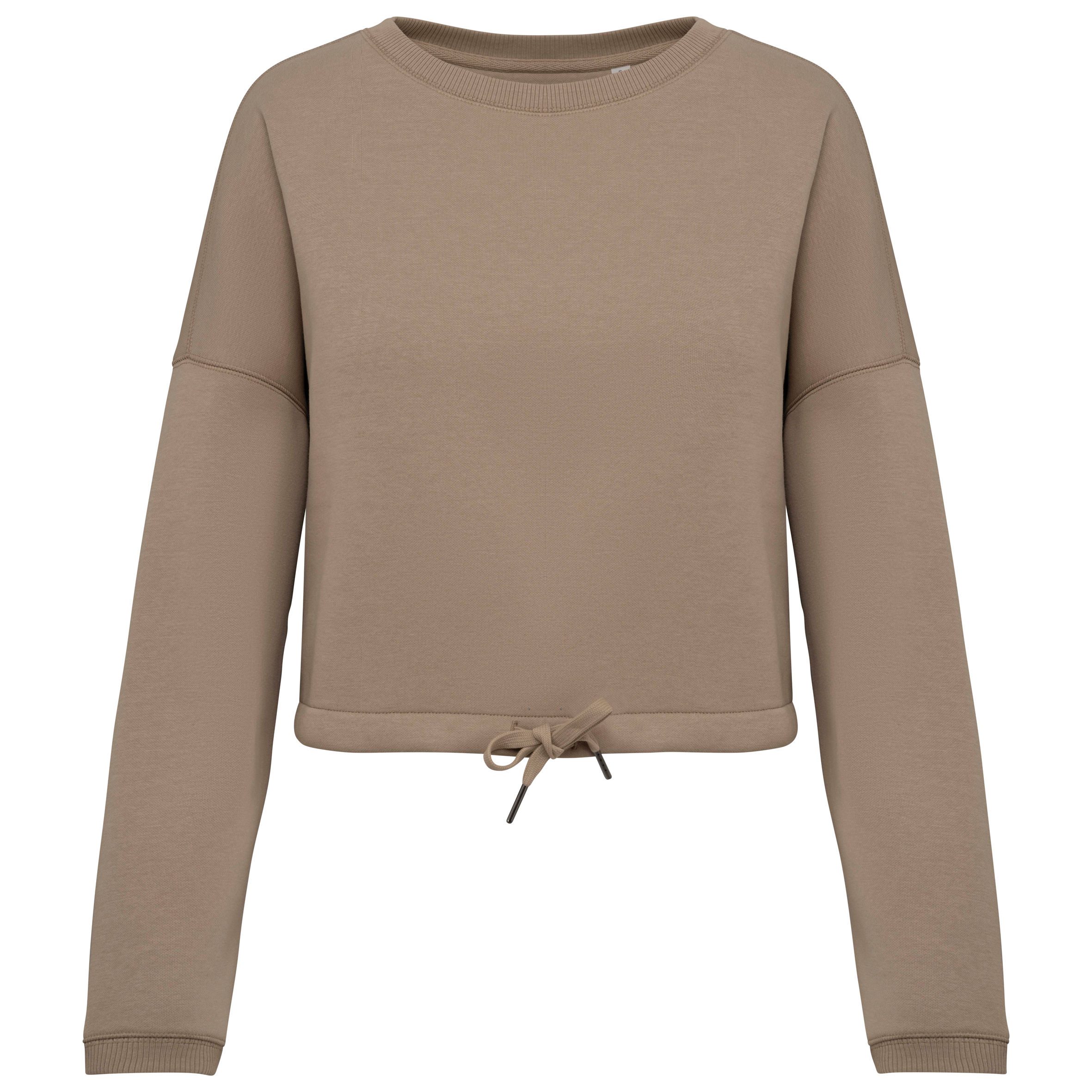Native Spirit Ecologische cropped damessweater met ronde hals — Wet Sand
