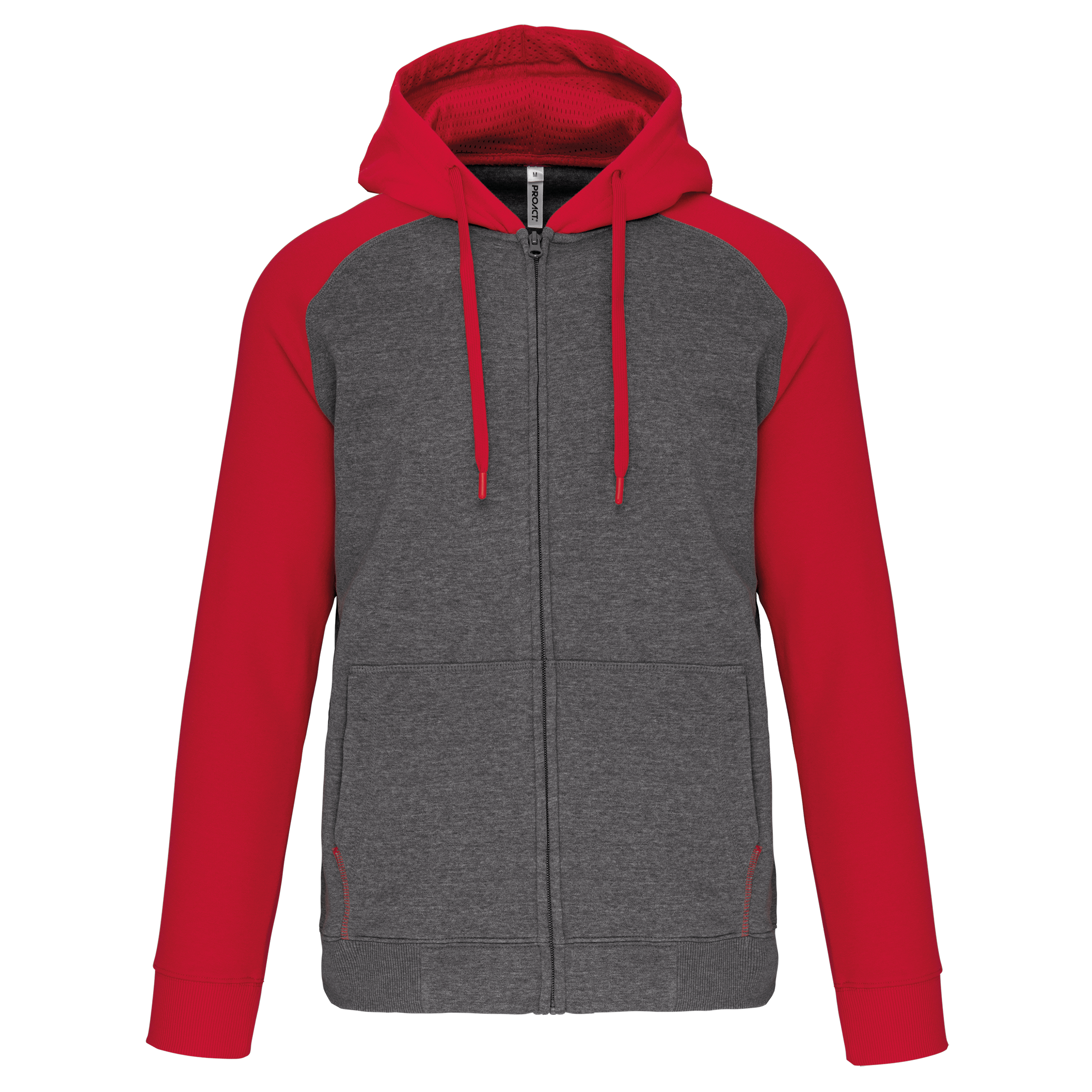 PROACT® Tweekleurig sweatvest met capuchon unisex — Grey Heather / Sporty Red