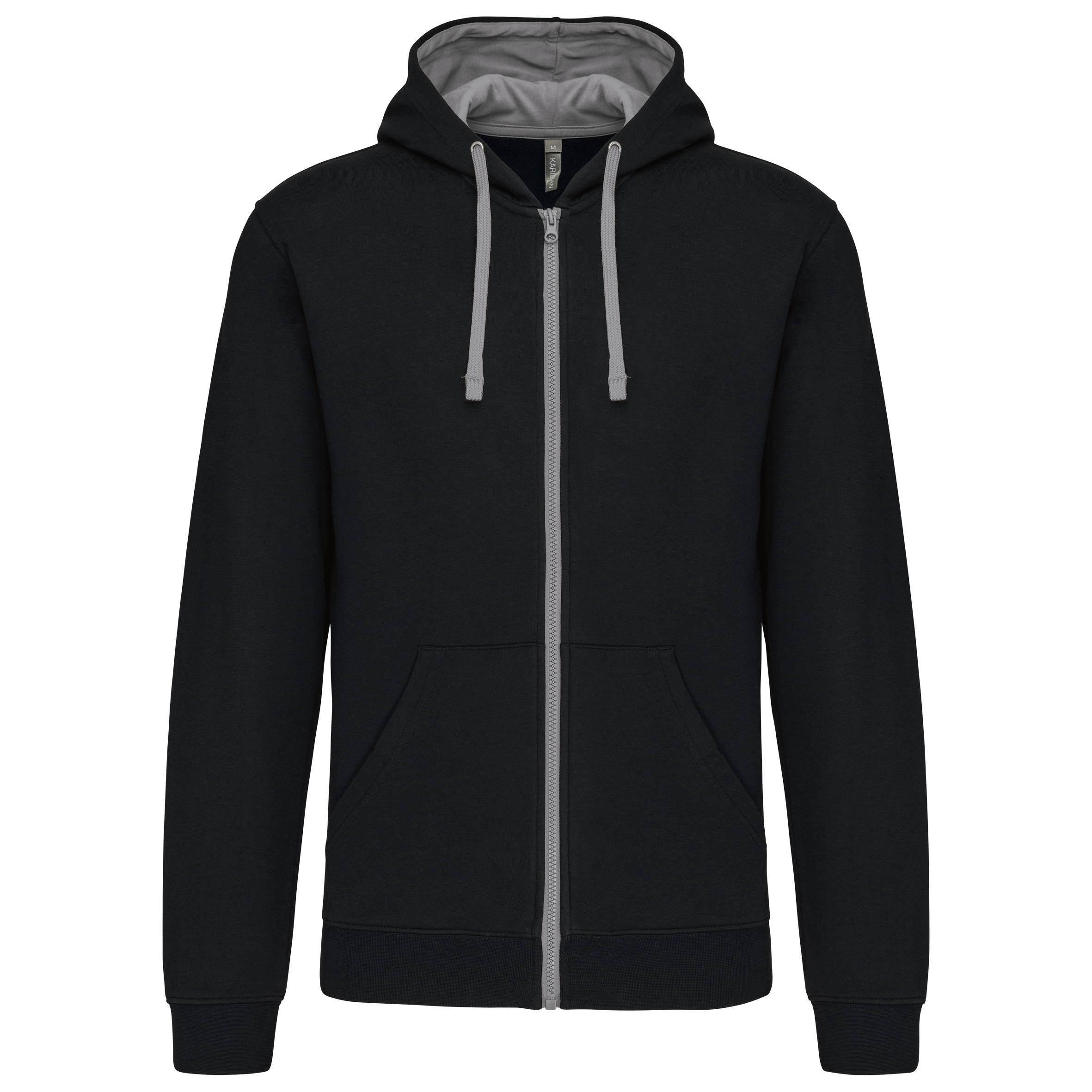 Kariban Herensweater met rits en capuchon in contrasterende kleur — Black / Fine Grey