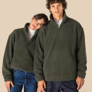 Spasso Uniseks sweater van sherpa met kwartrits en afhangende schouders