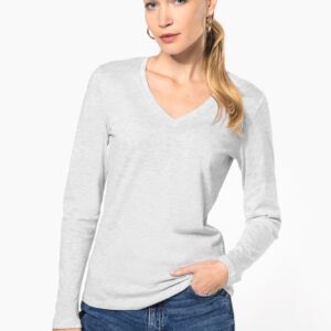 Kariban Dames T-shirt V-hals lange mouwen