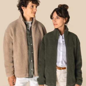 Spasso Uniseks sweater van sherpa met rits en afhangende schouders