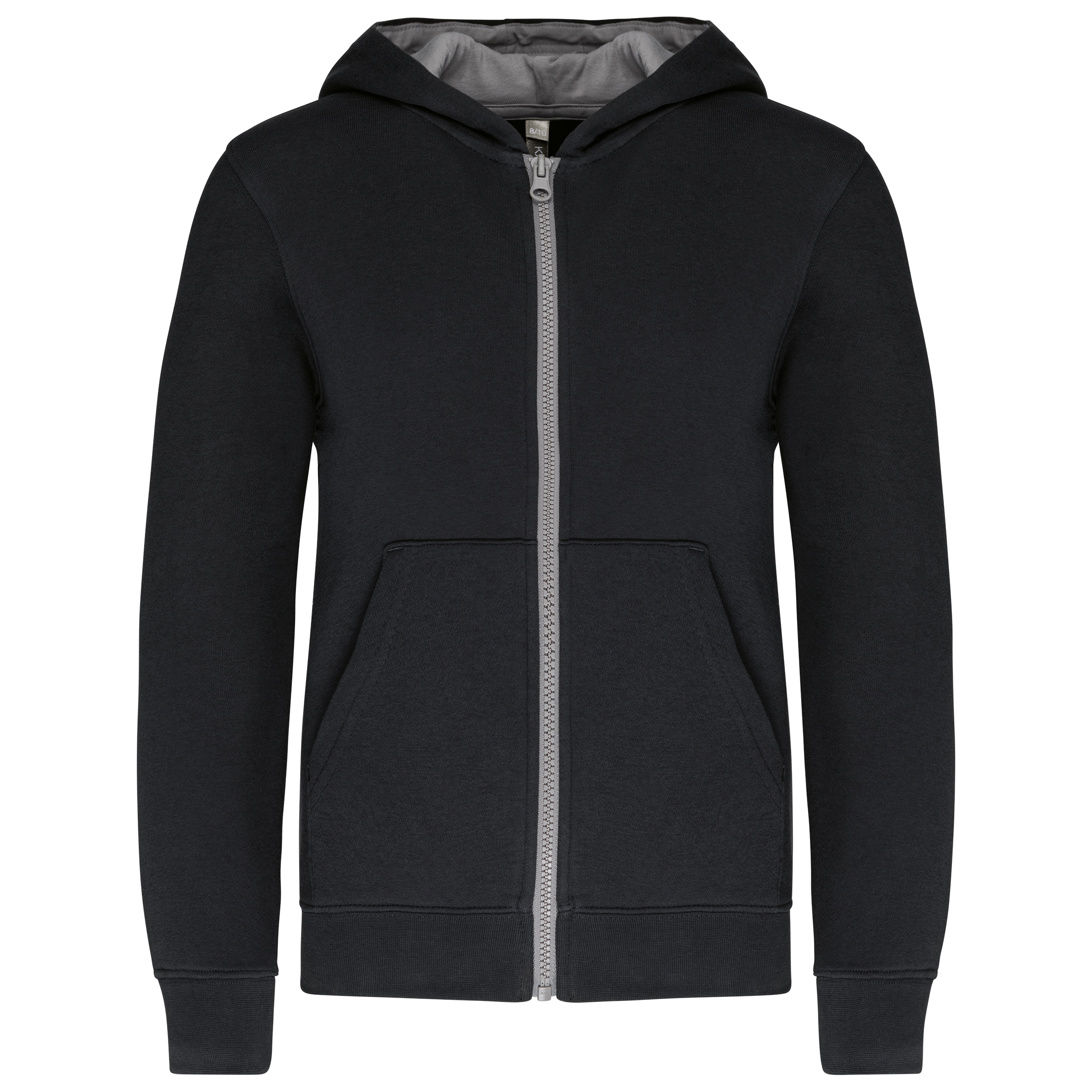 Kariban Kindersweatvest met capuchon — Black / Fine Grey