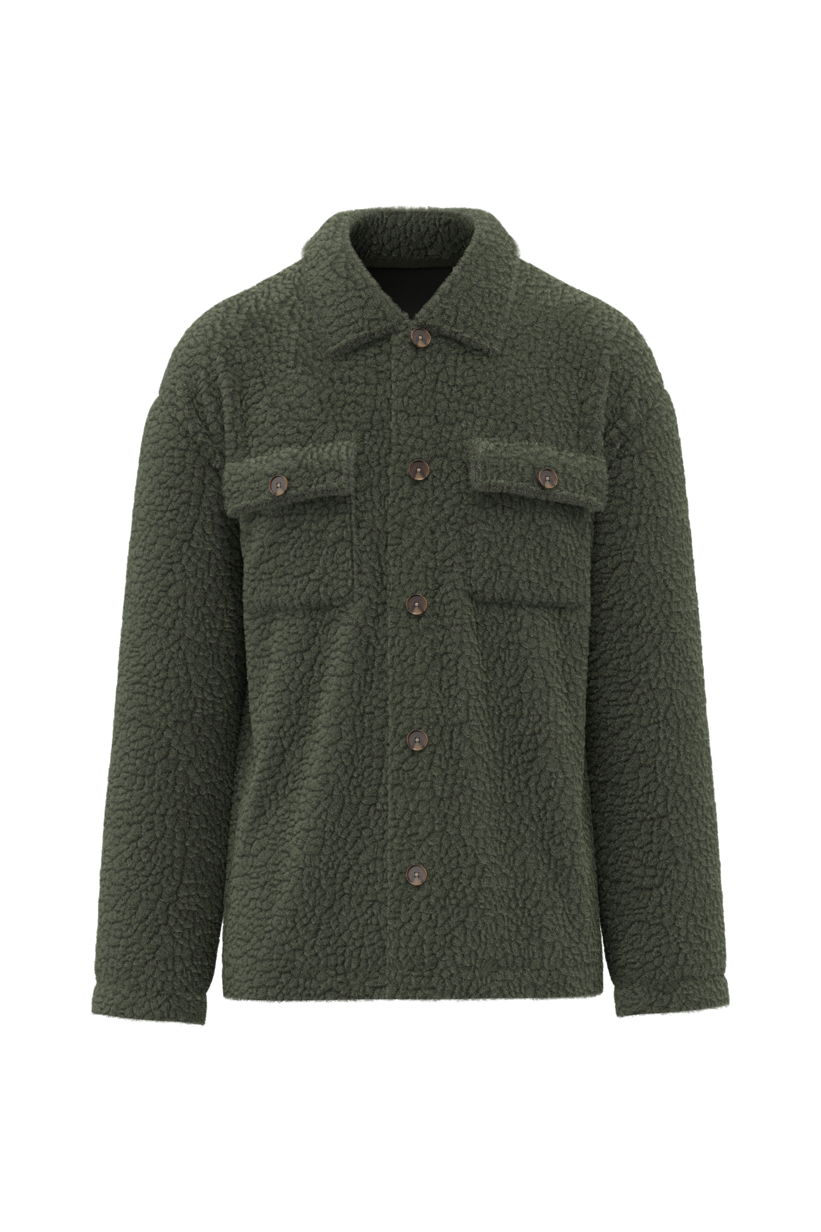 Spasso Uniseks sherpa-overshirt met afhangende schouders — Forest Khaki